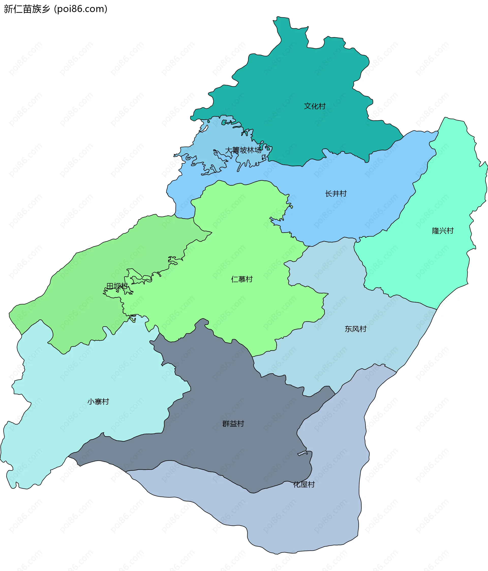 新仁苗族乡边界地图(五级行政区划)