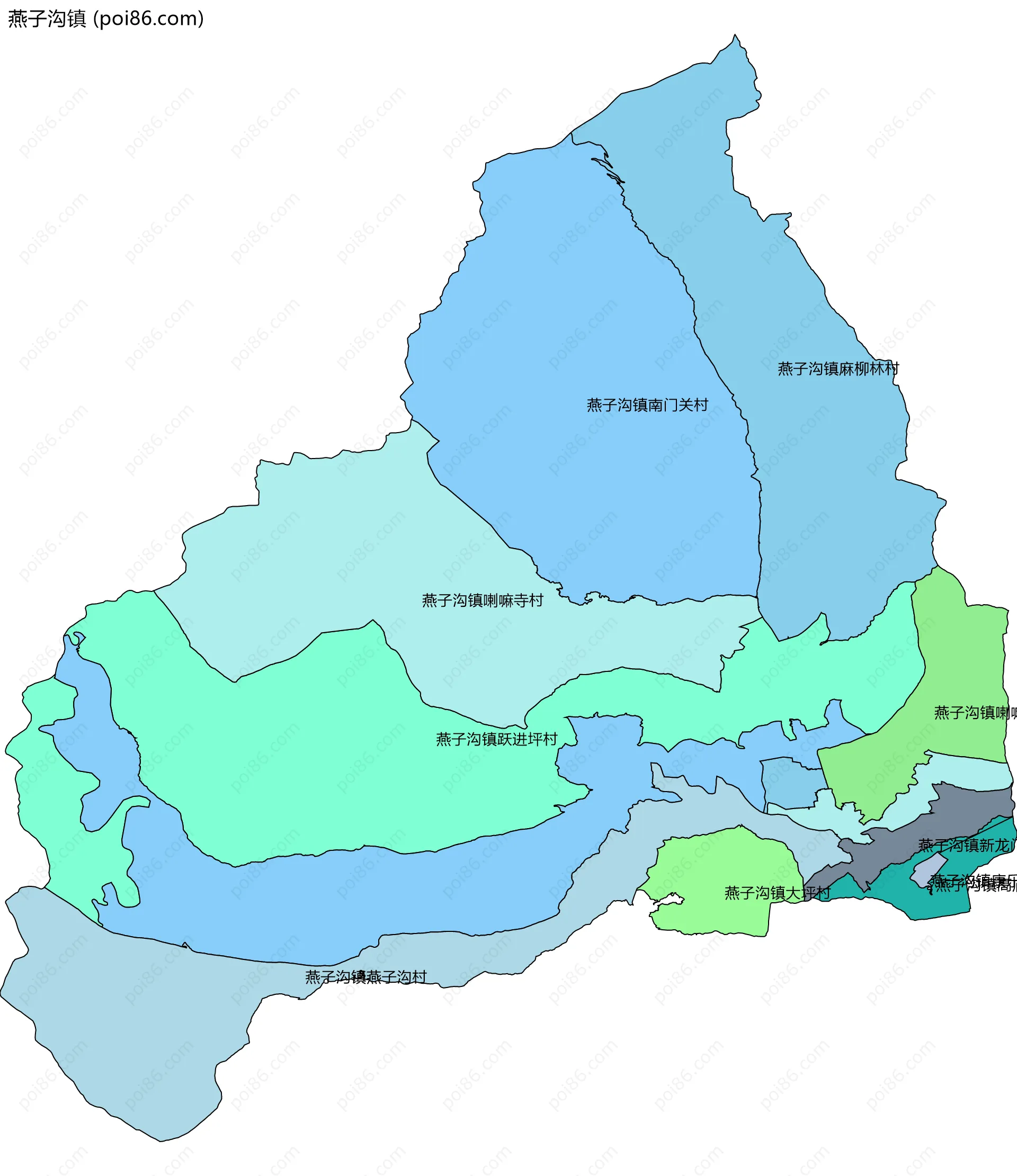 燕子沟镇边界地图(五级行政区划)