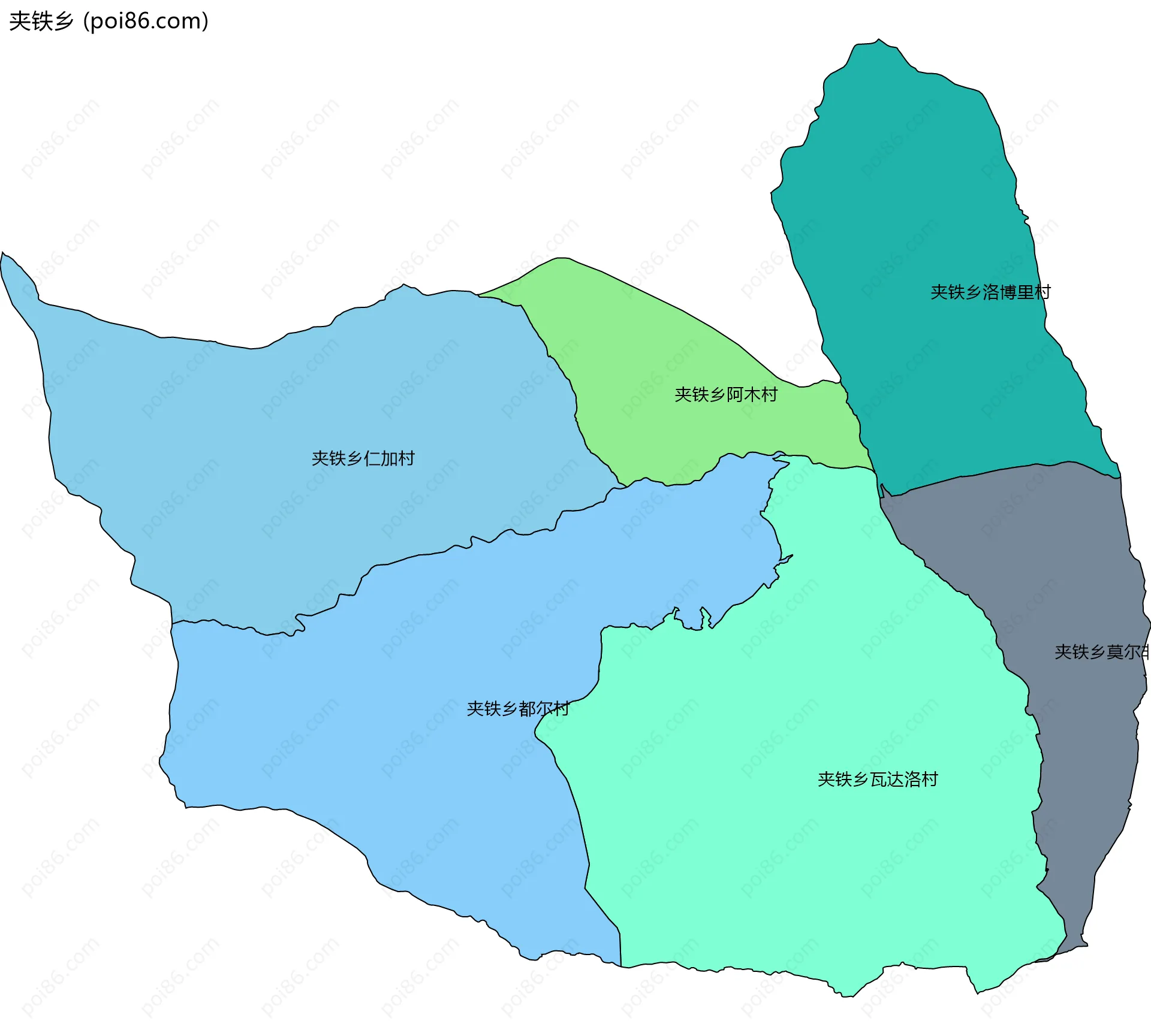 夹铁乡边界地图(五级行政区划)