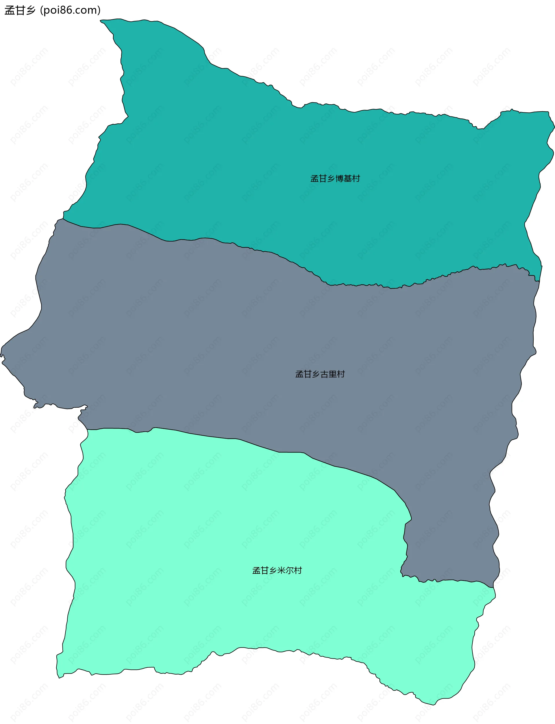 孟甘乡边界地图(五级行政区划)