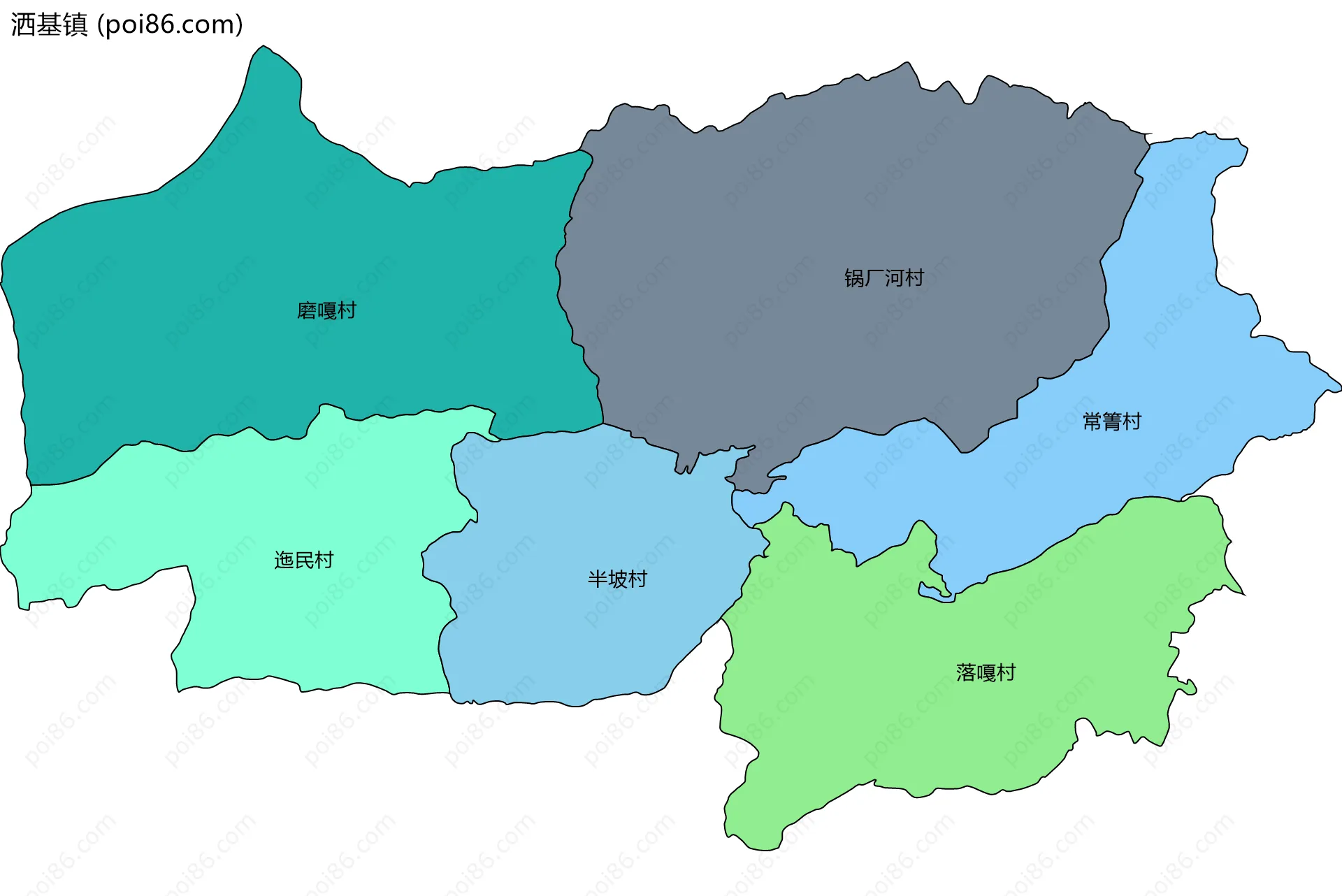 洒基镇边界地图(五级行政区划)