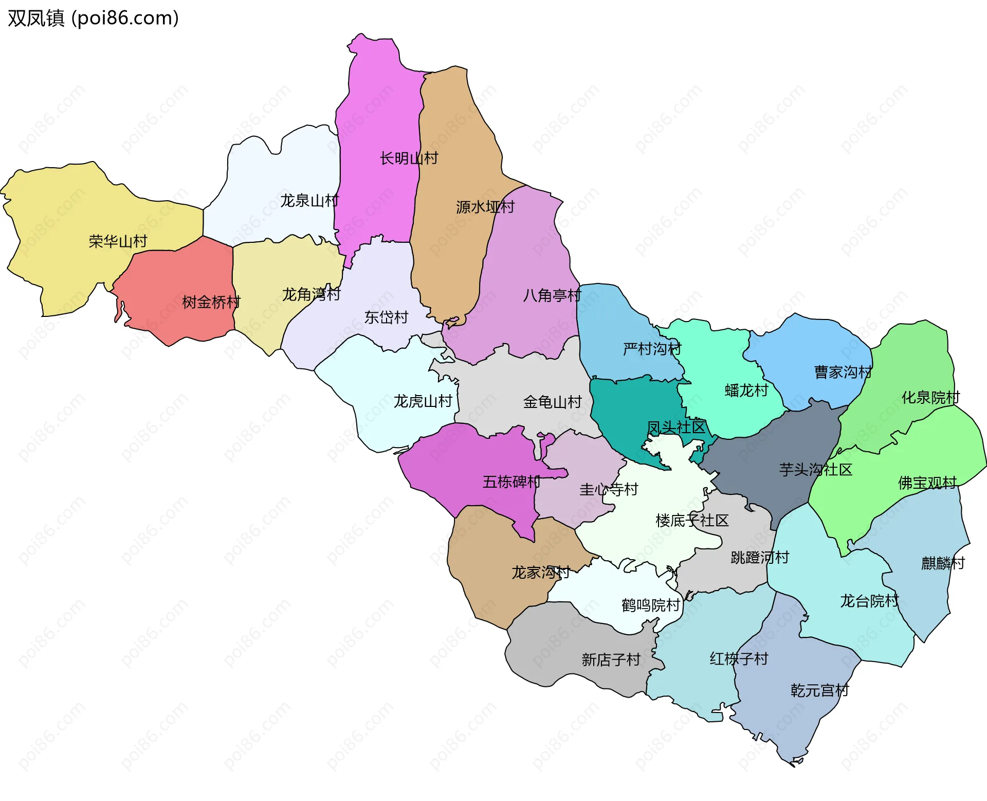 双凤镇边界地图(五级行政区划)