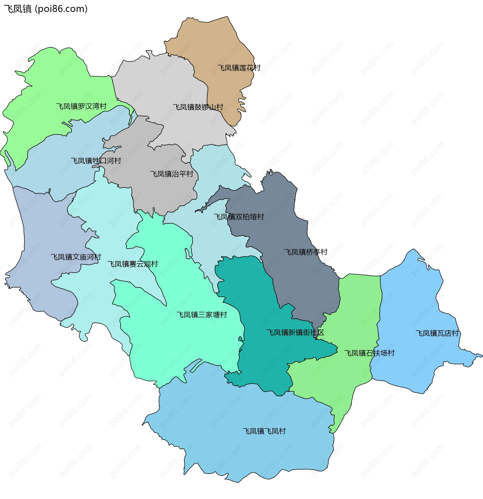 飞凤镇边界地图(五级行政区划)