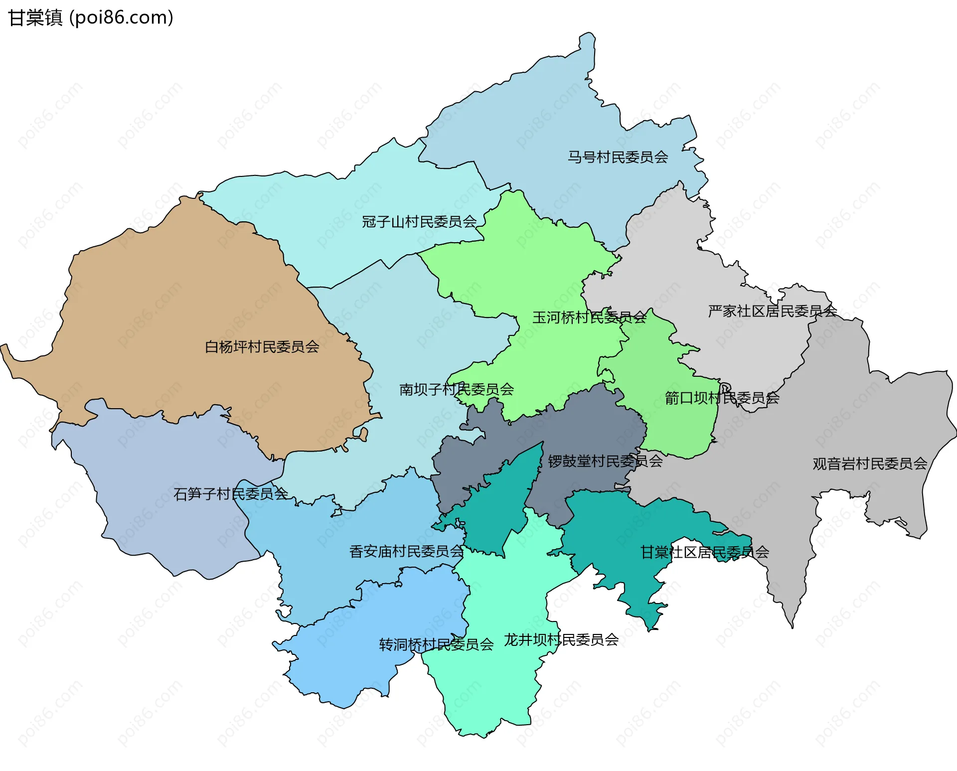 甘棠镇边界地图(五级行政区划)