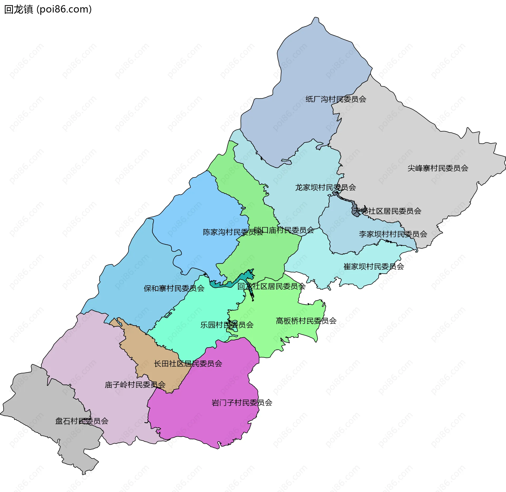 回龙镇边界地图(五级行政区划)