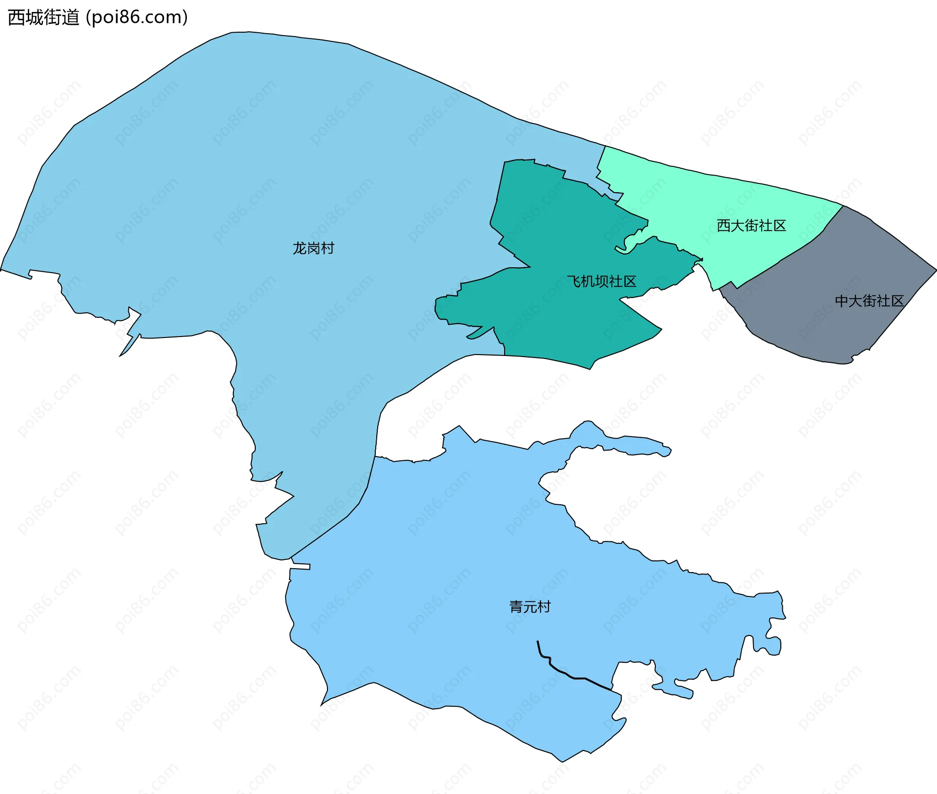 西城街道边界地图(五级行政区划)
