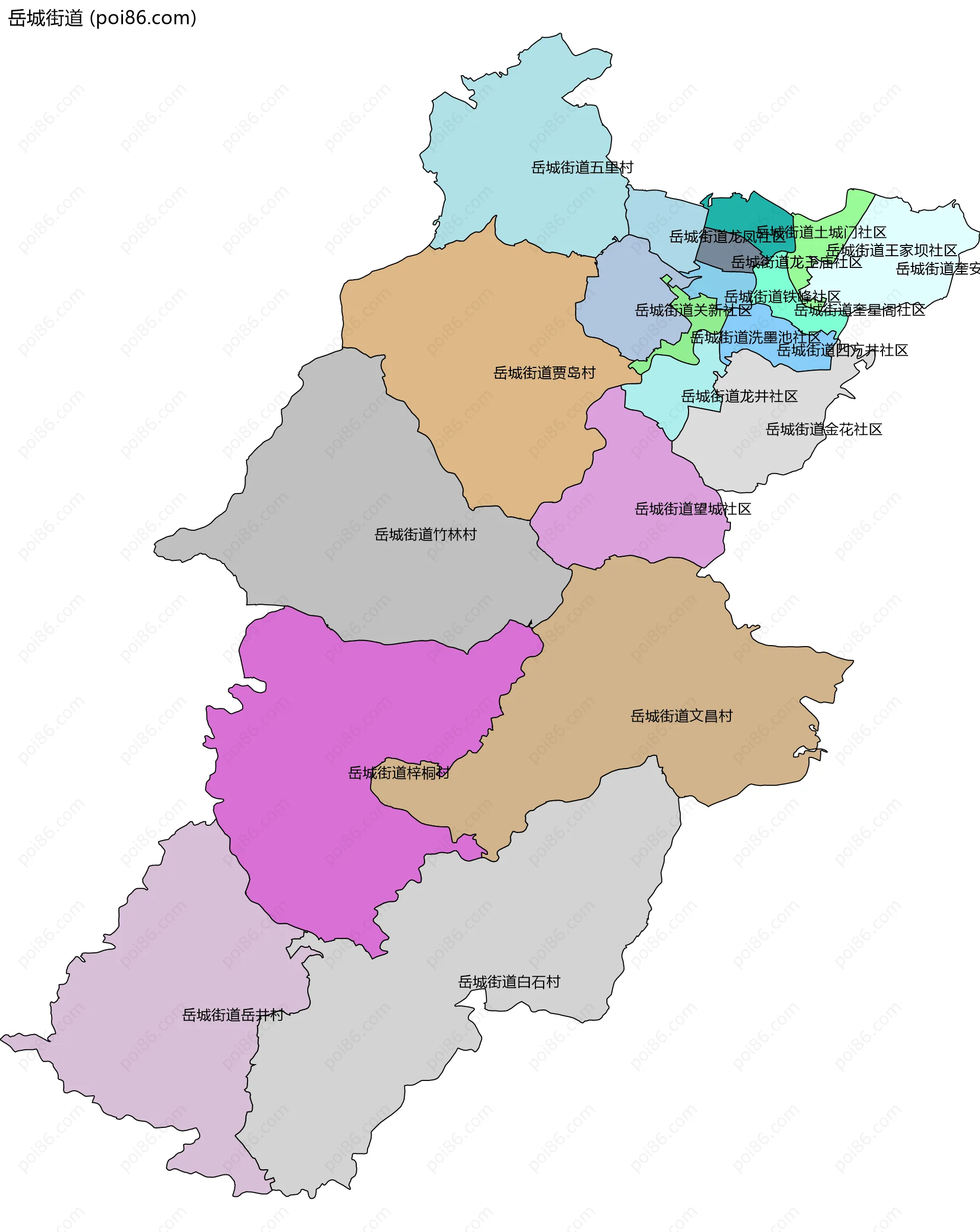 岳城街道边界地图(五级行政区划)