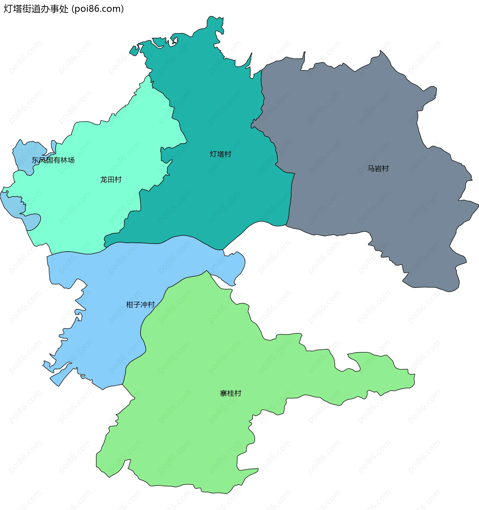 灯塔街道办事处边界地图(五级行政区划)