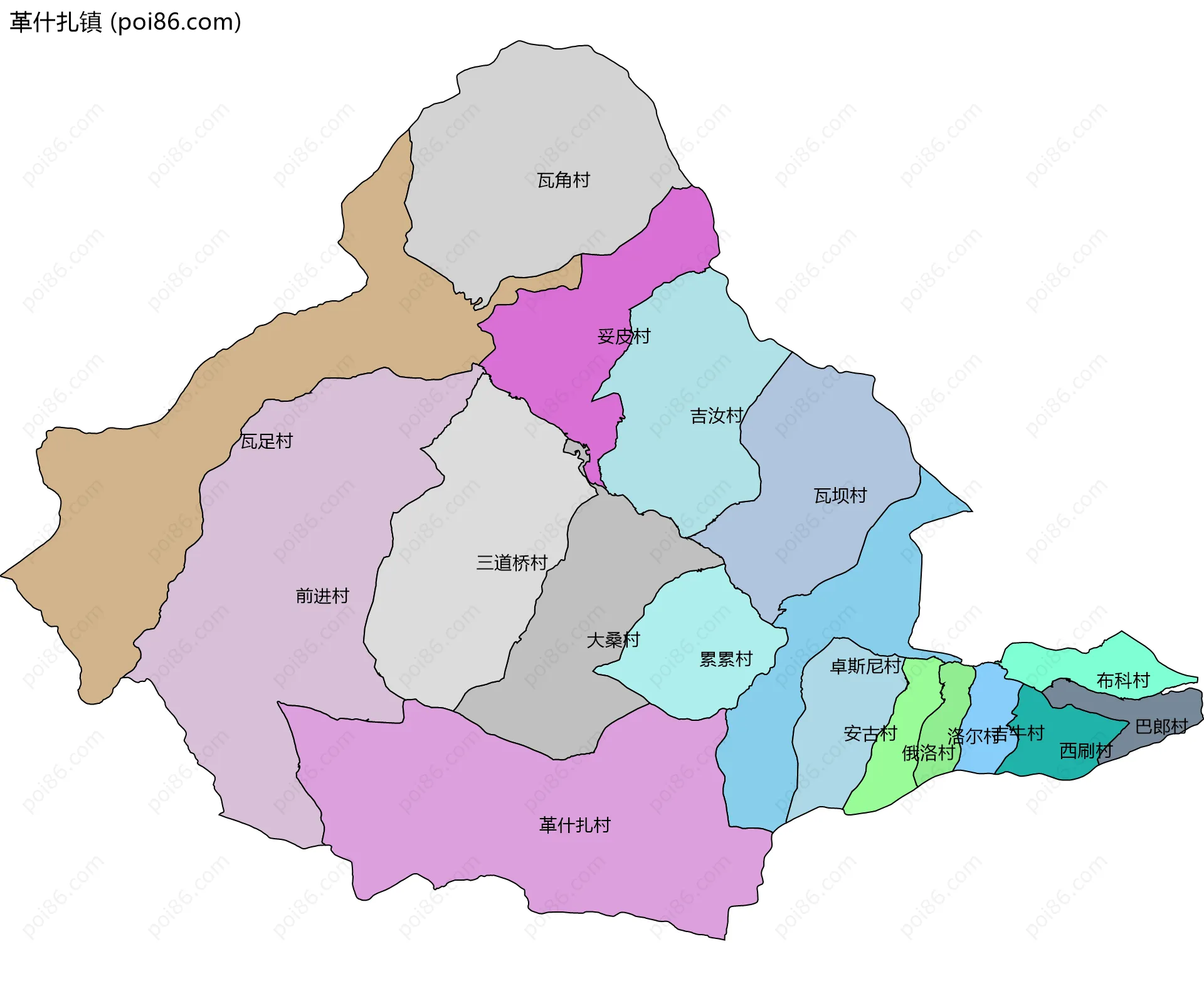 革什扎镇边界地图(五级行政区划)