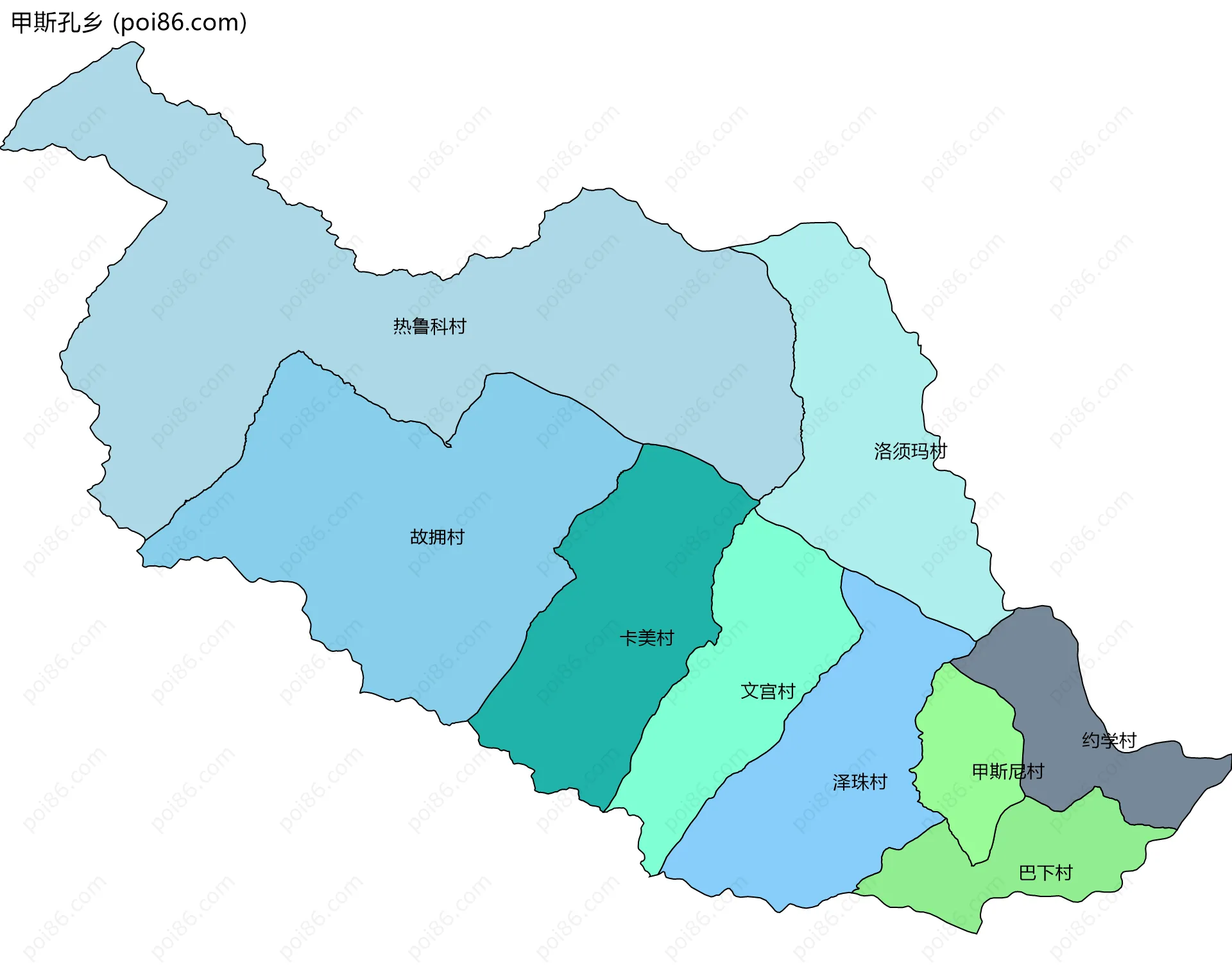 甲斯孔乡边界地图(五级行政区划)