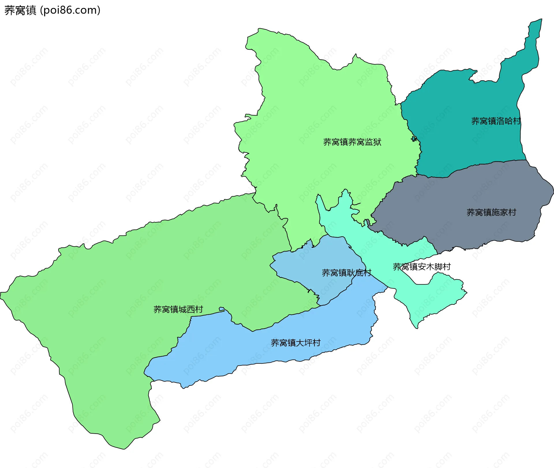 荞窝镇边界地图(五级行政区划)