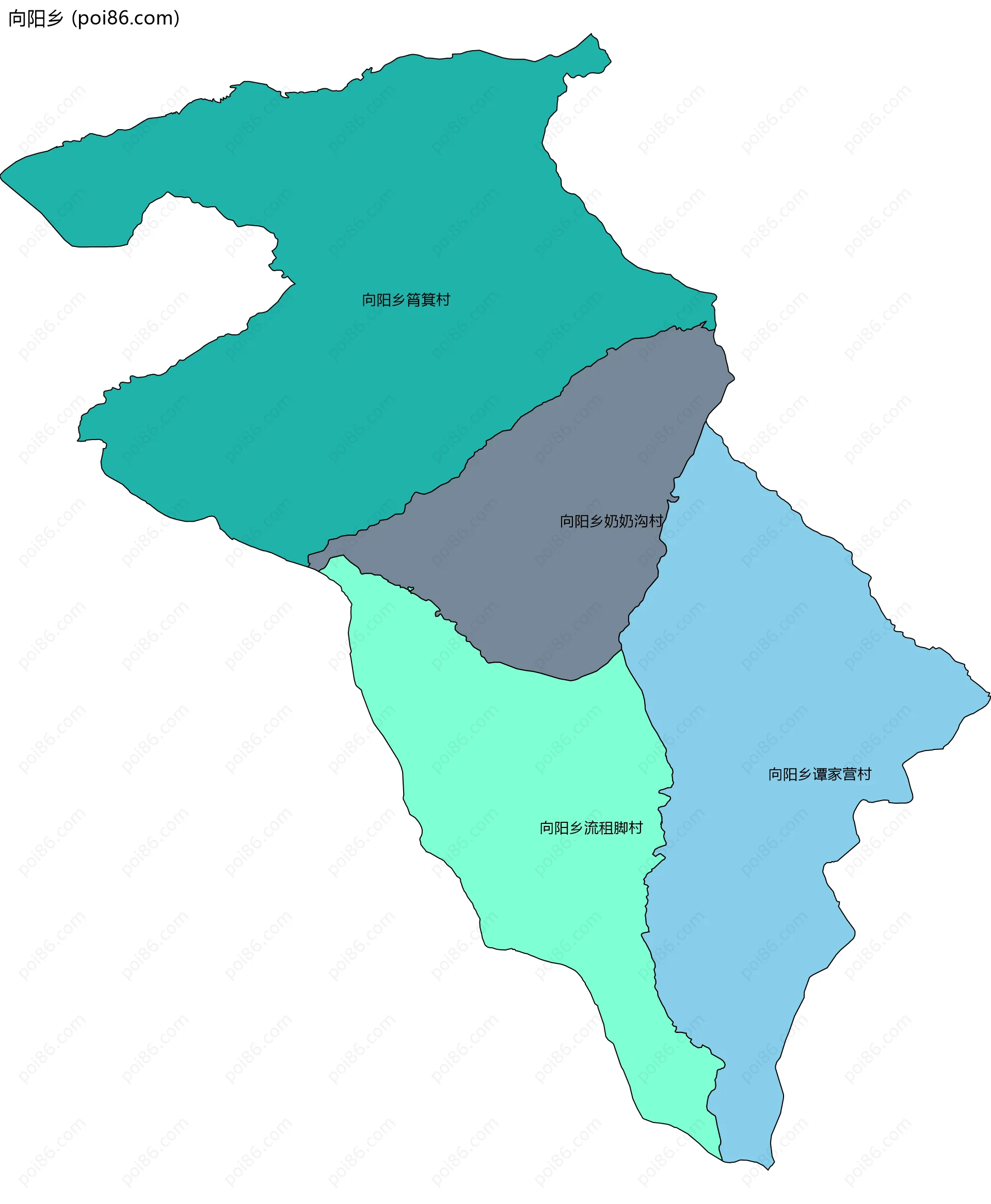 向阳乡边界地图(五级行政区划)