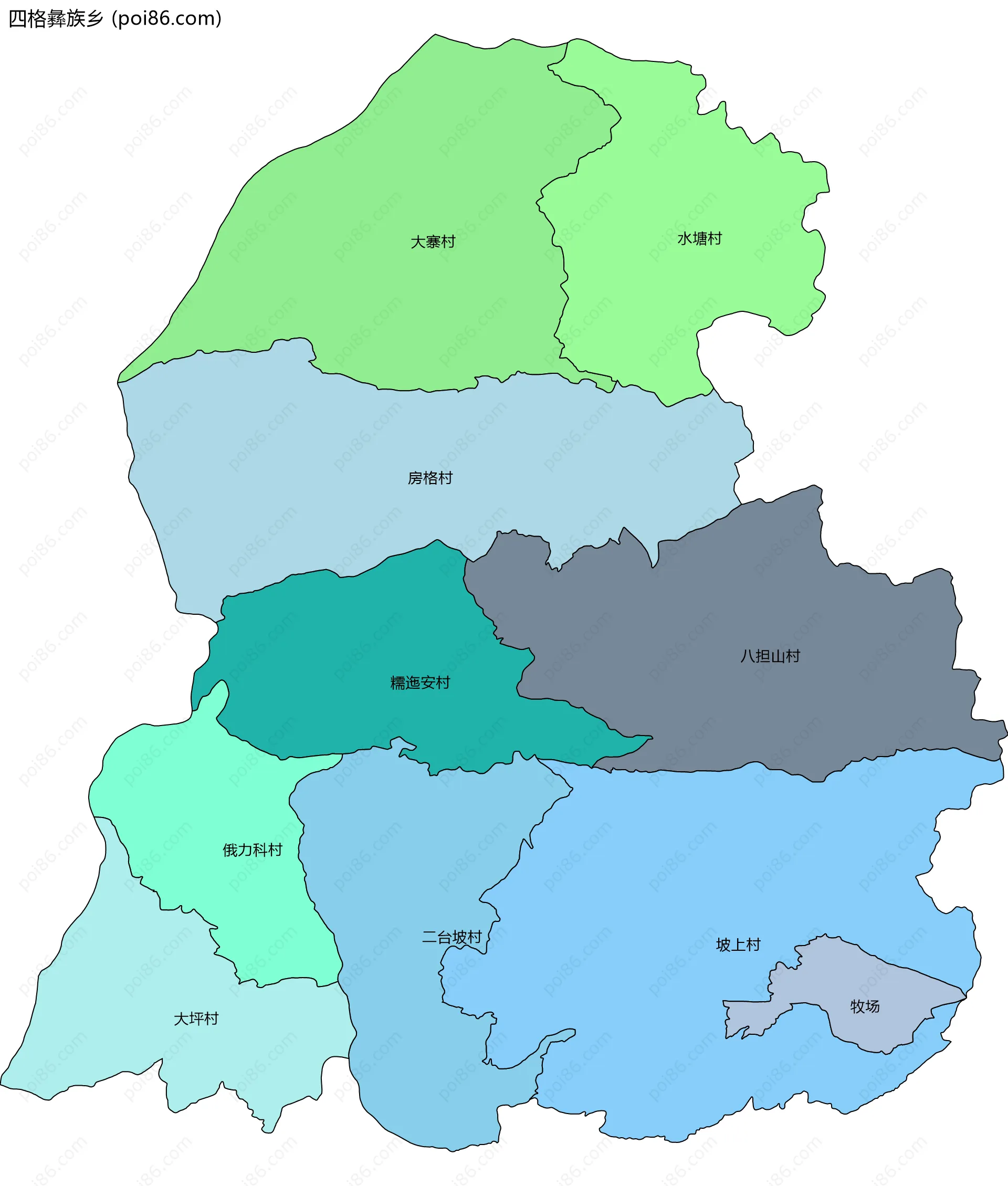 四格彝族乡边界地图(五级行政区划)