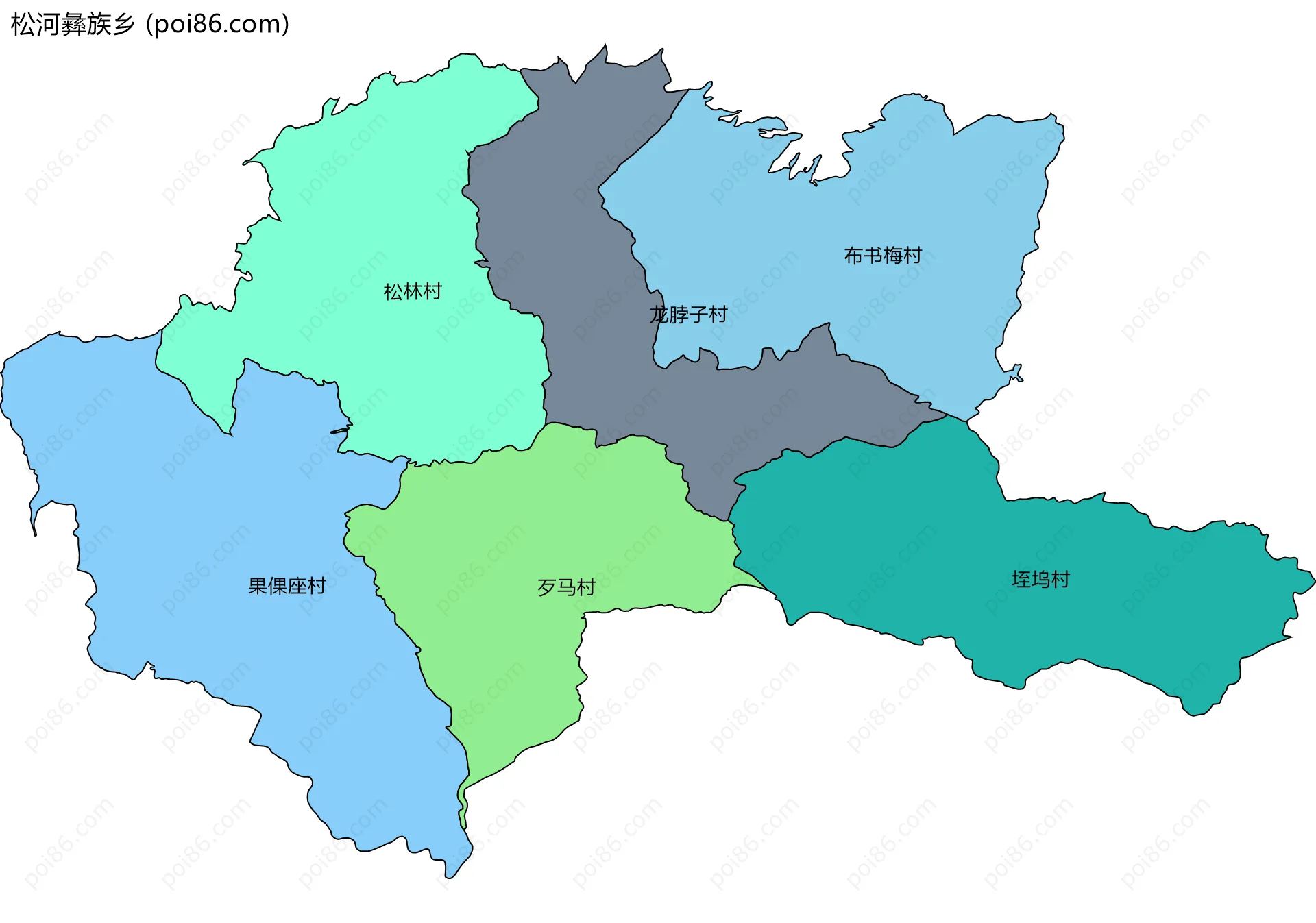 松河彝族乡边界地图(五级行政区划)