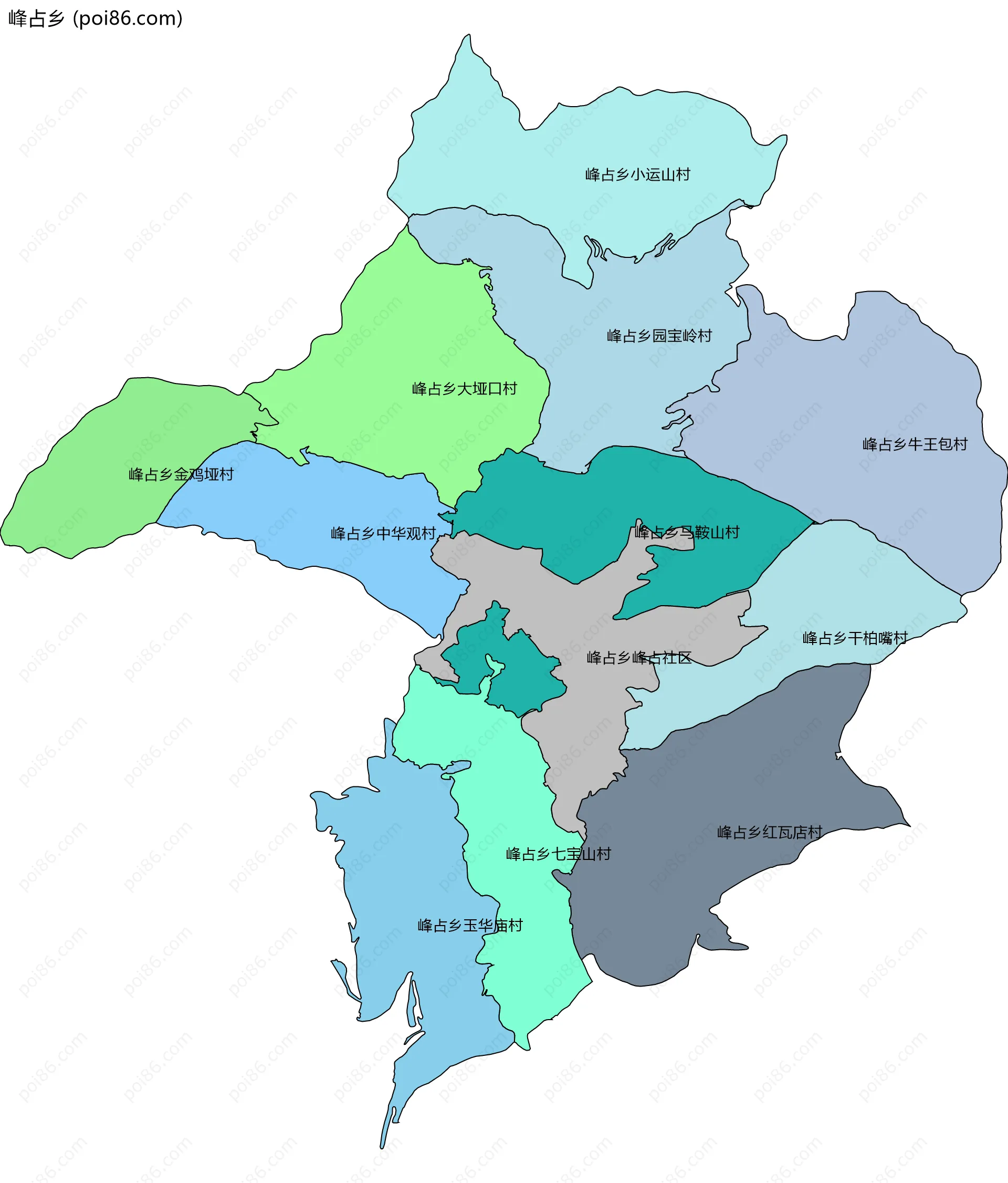 峰占乡边界地图(五级行政区划)