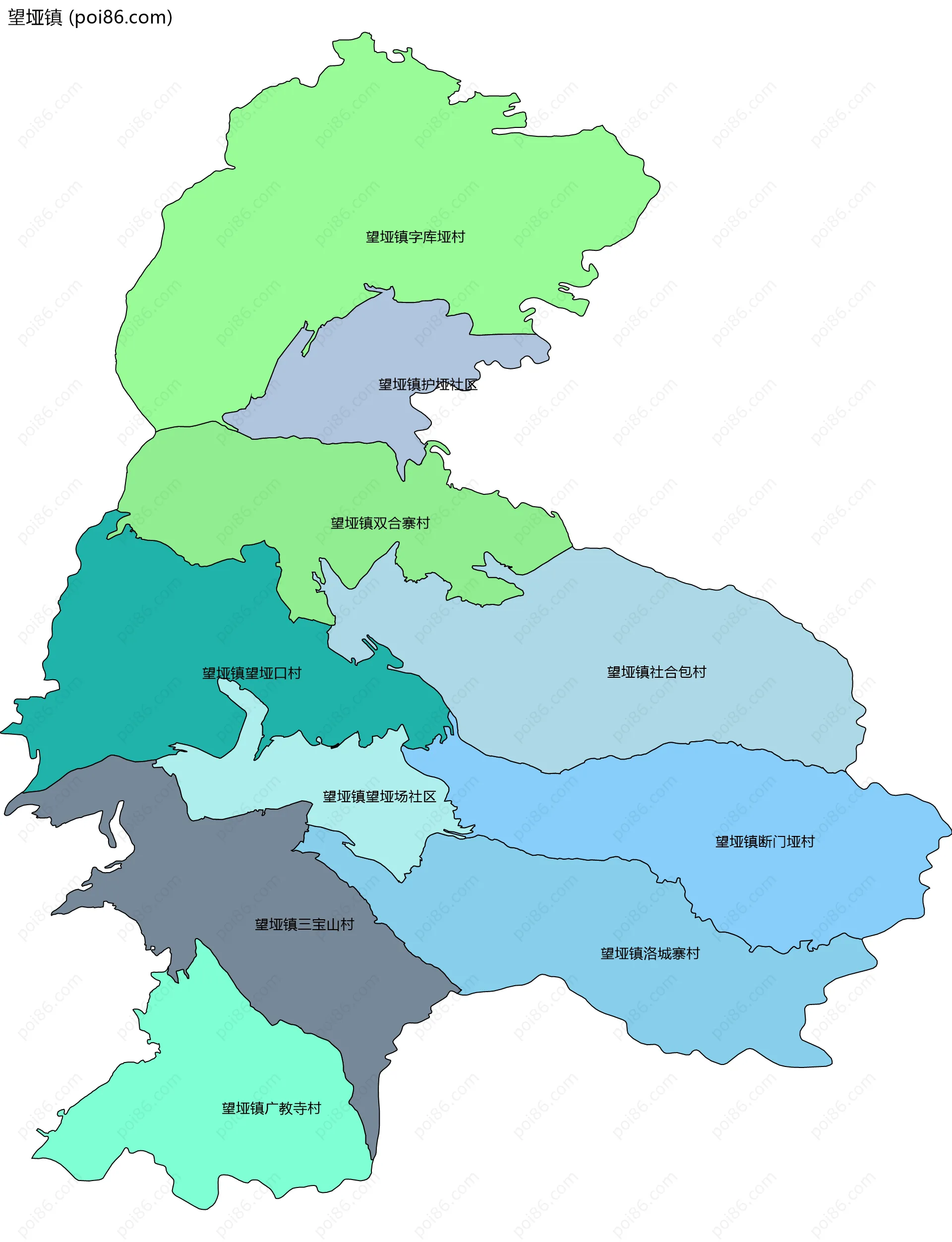 望垭镇边界地图(五级行政区划)