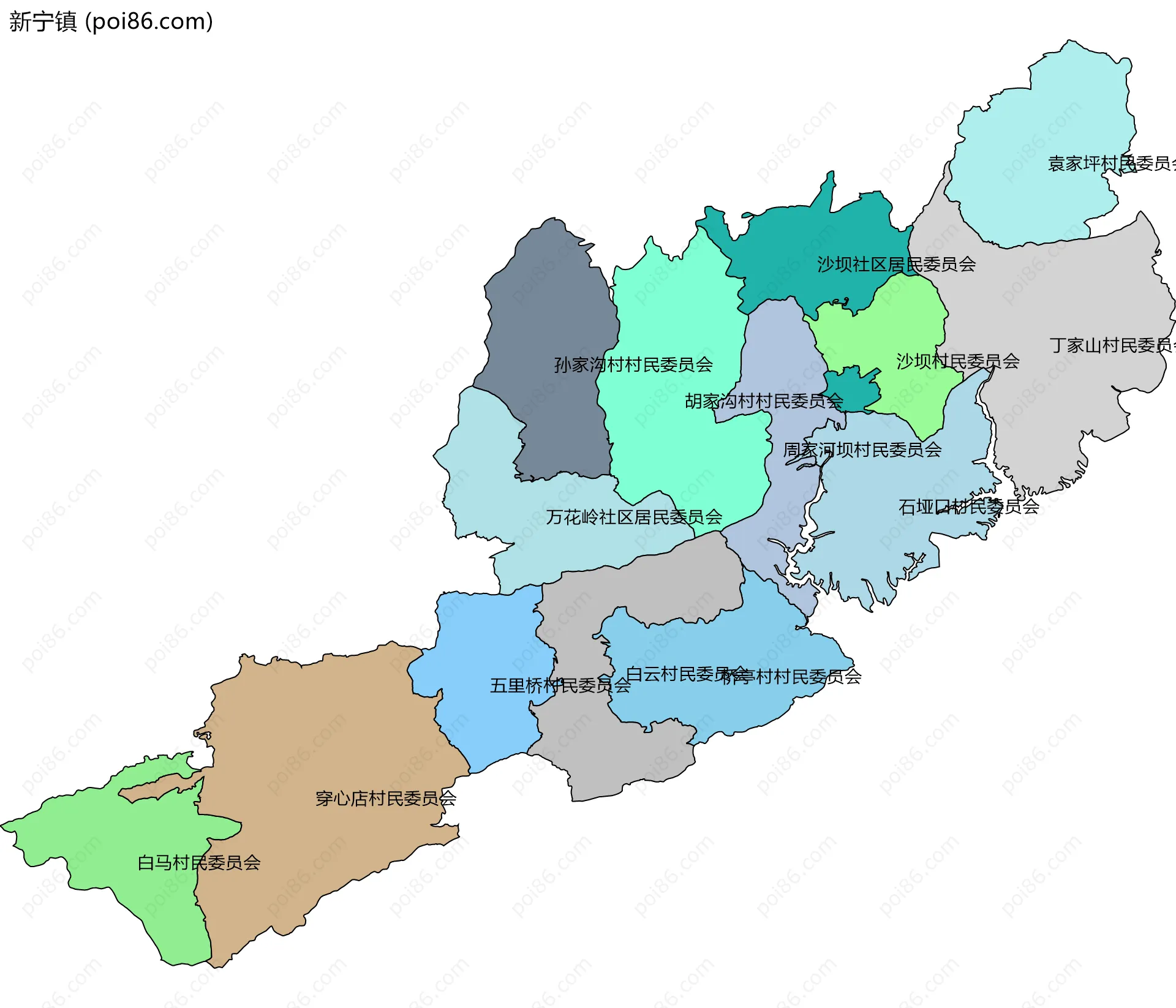 新宁镇边界地图(五级行政区划)