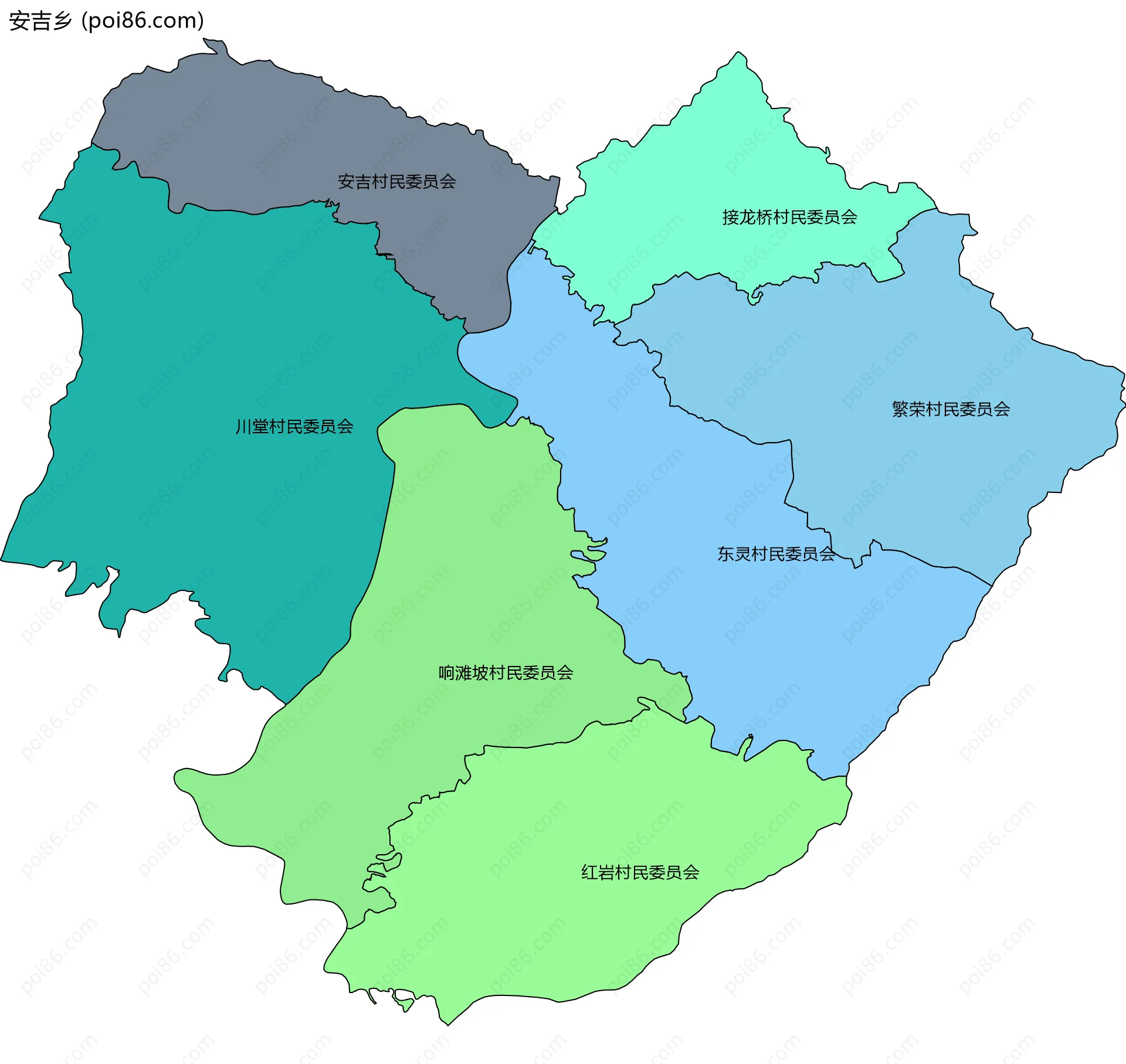 安吉乡边界地图(五级行政区划)