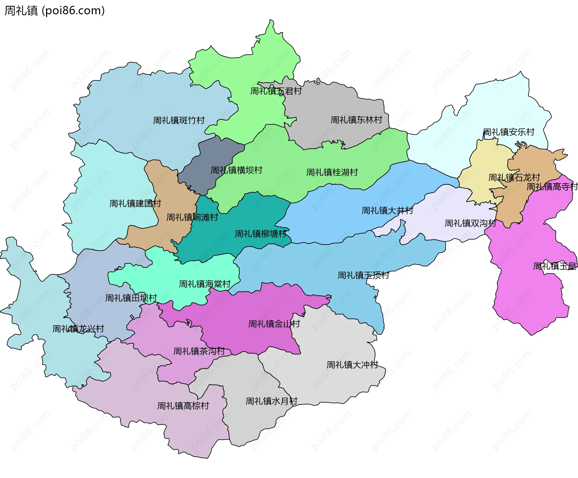 周礼镇边界地图(五级行政区划)