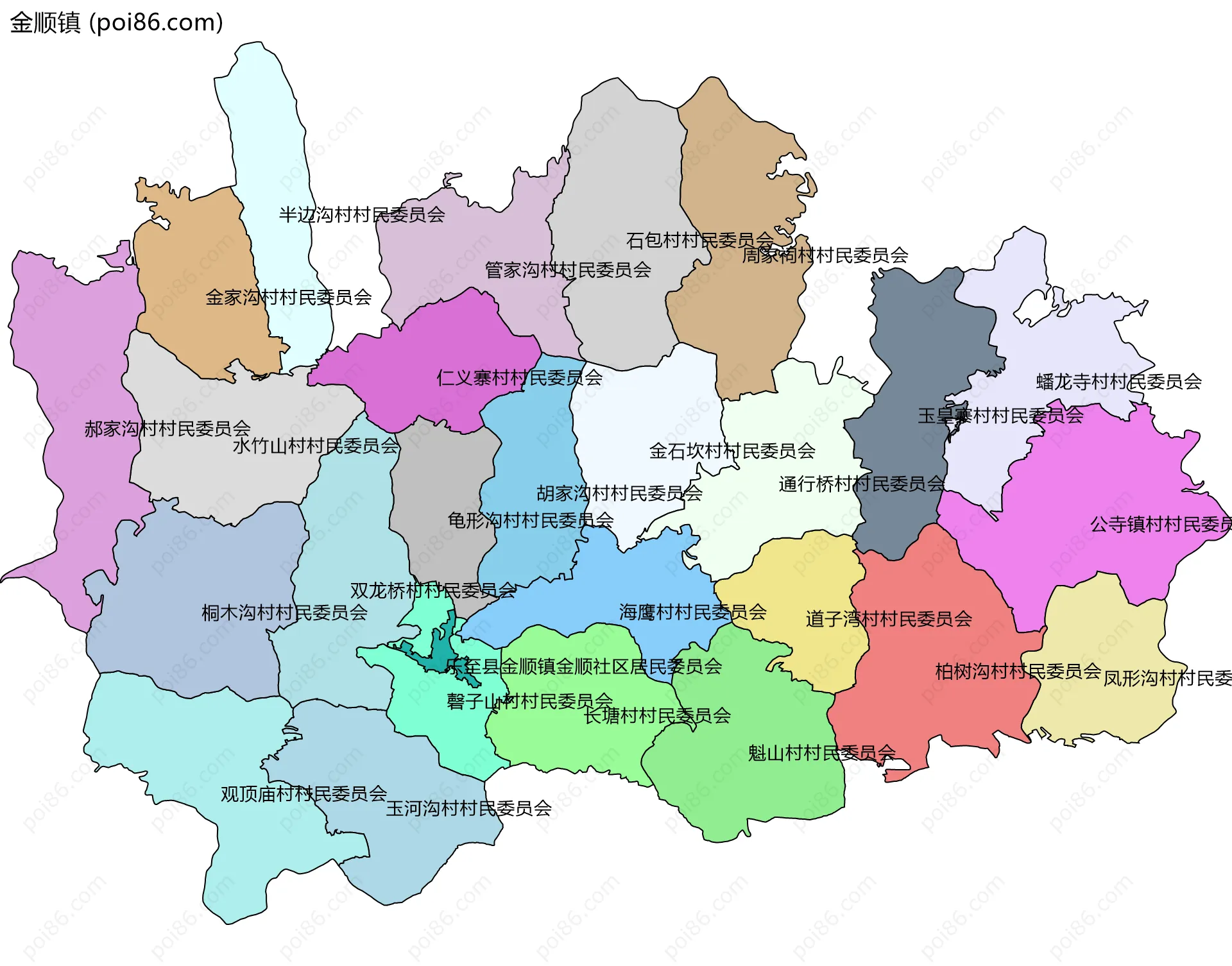 金顺镇边界地图(五级行政区划)