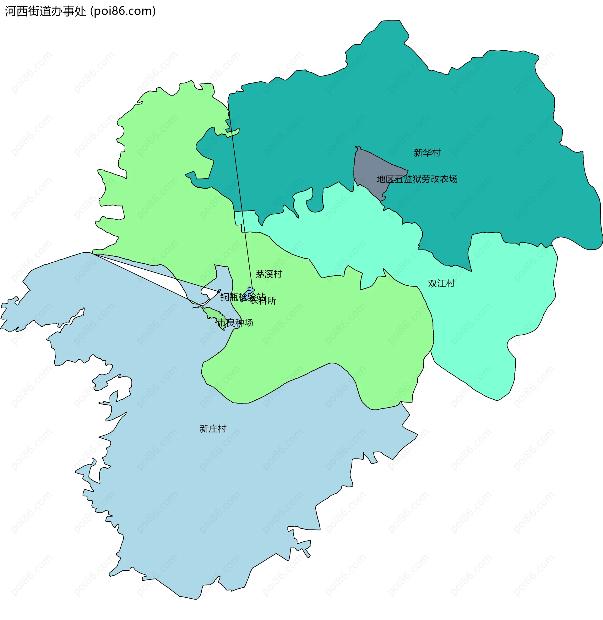 河西街道办事处边界地图(五级行政区划)