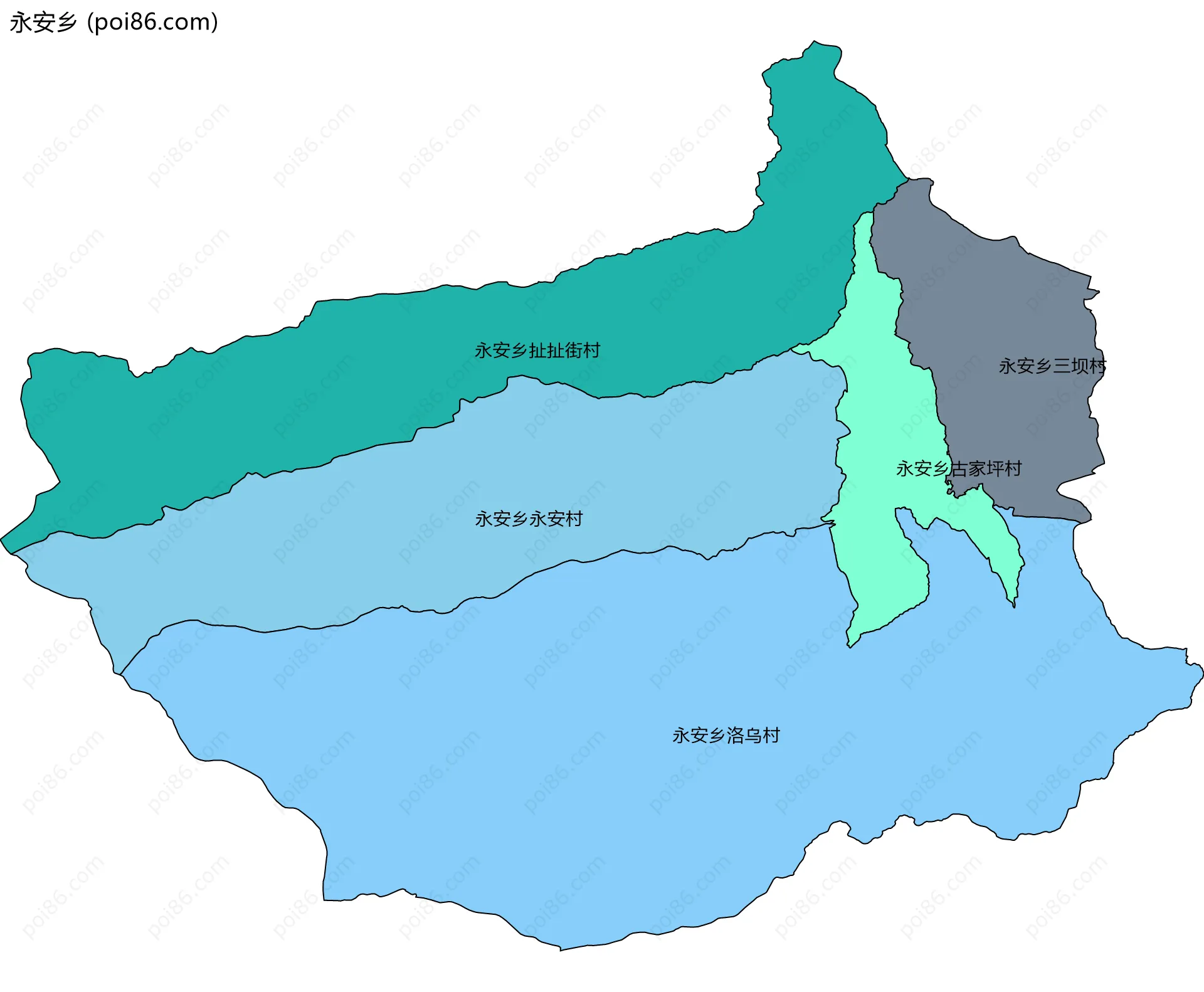永安乡边界地图(五级行政区划)