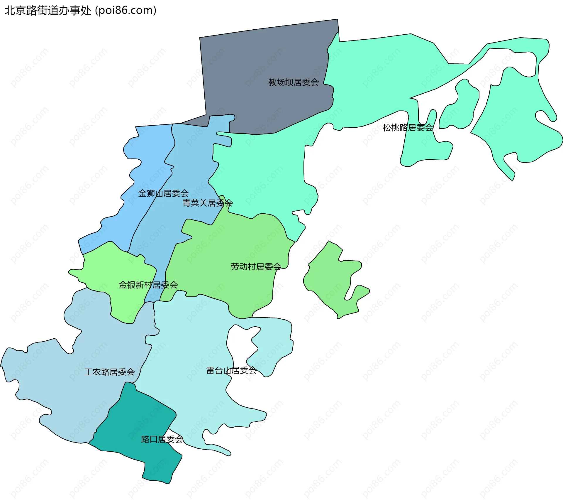 北京路街道办事处边界地图(五级行政区划)