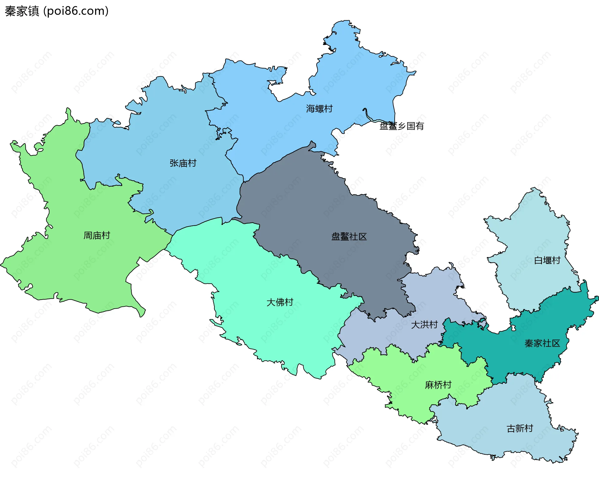 秦家镇边界地图(五级行政区划)