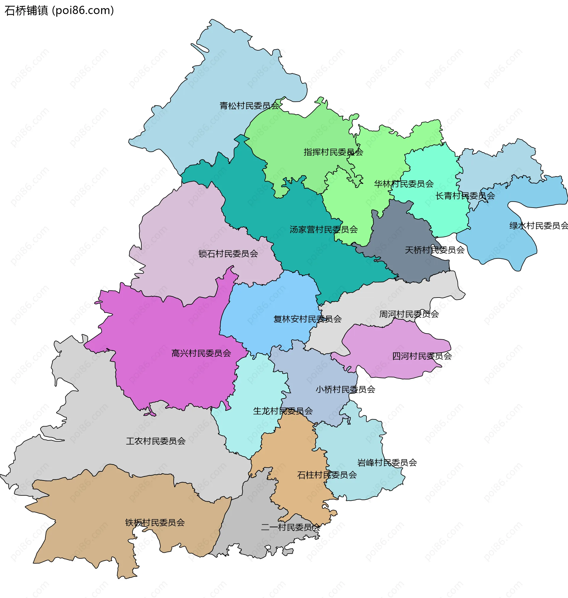 石桥铺镇边界地图(五级行政区划)