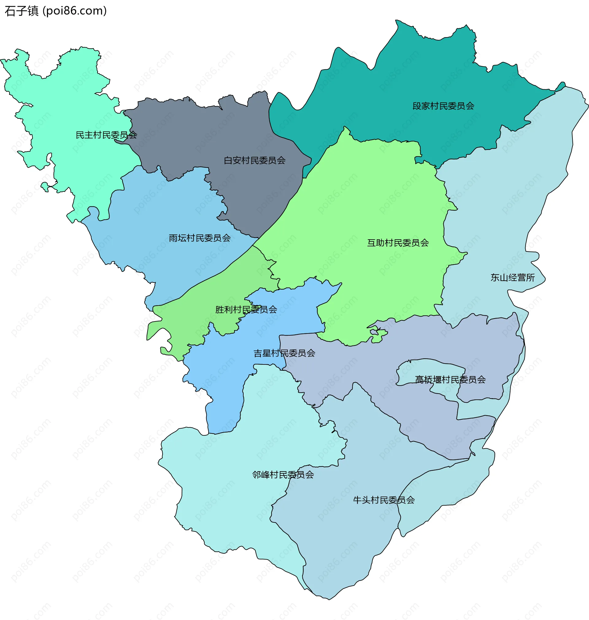 石子镇边界地图(五级行政区划)