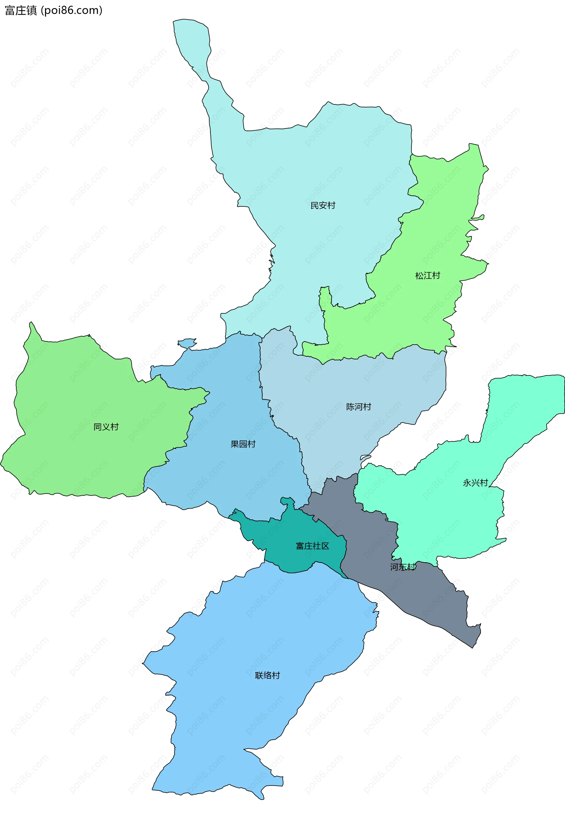 富庄镇边界地图(五级行政区划)