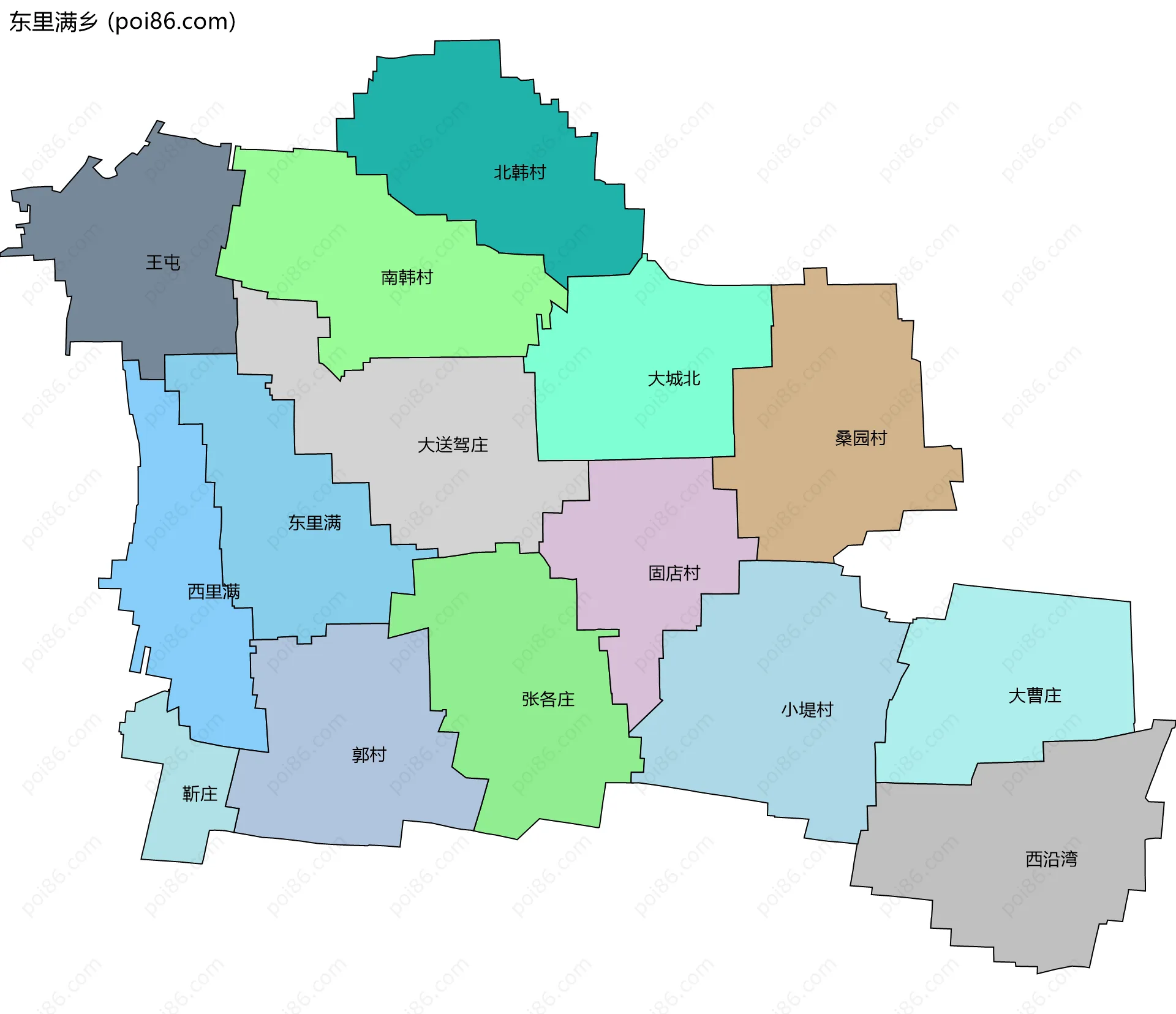 东里满乡边界地图(五级行政区划)
