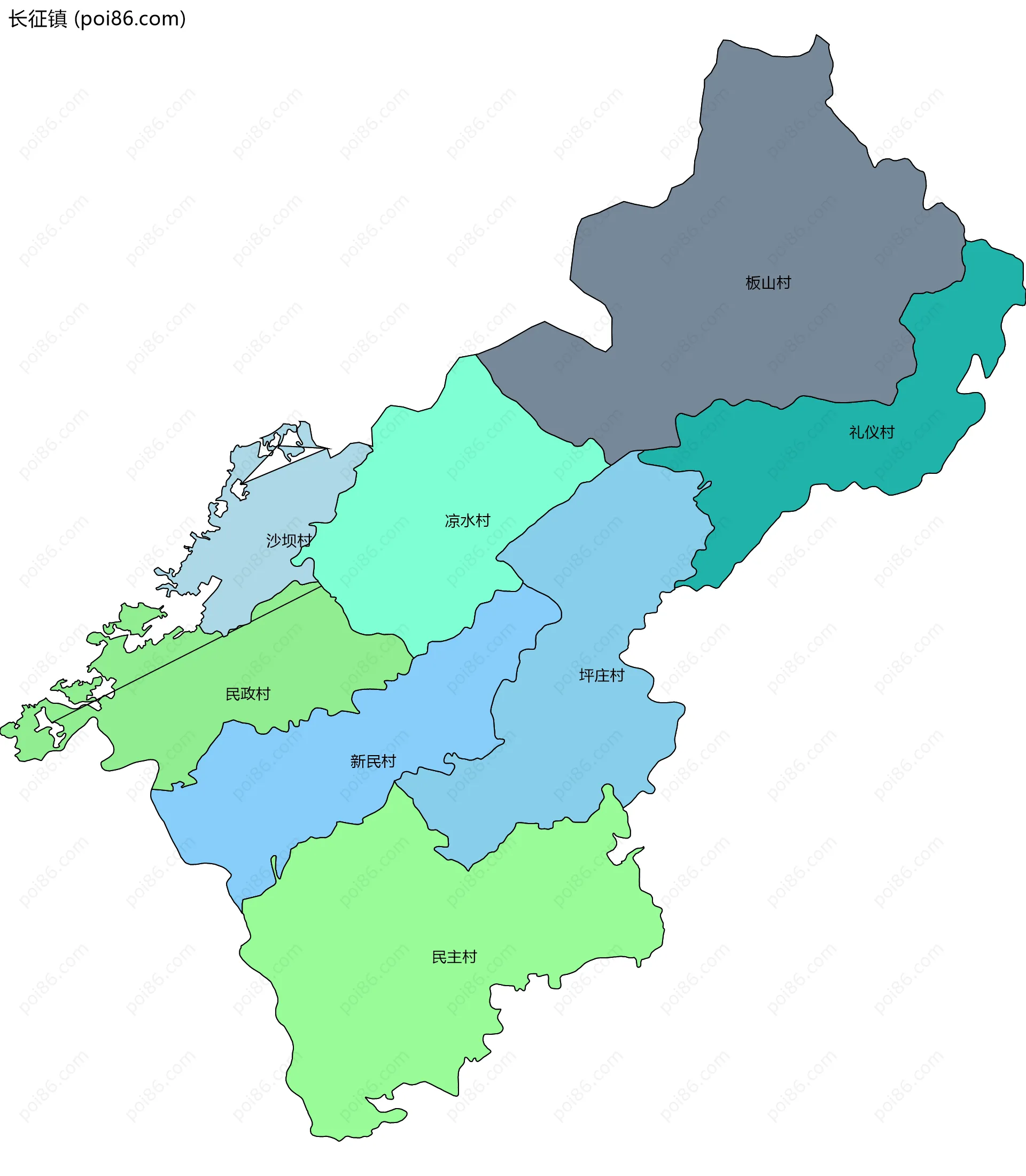 长征镇边界地图(五级行政区划)