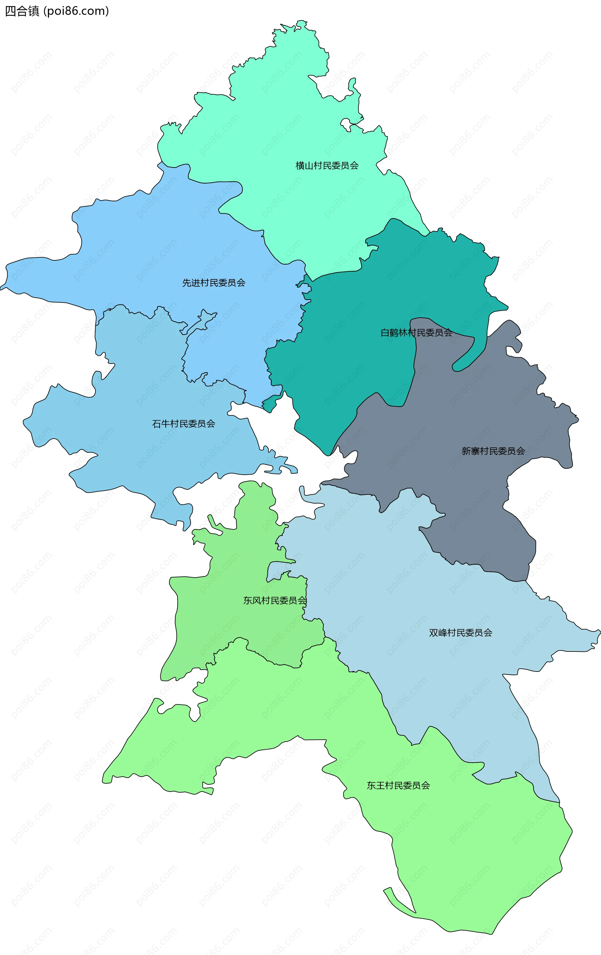 四合镇边界地图(五级行政区划)