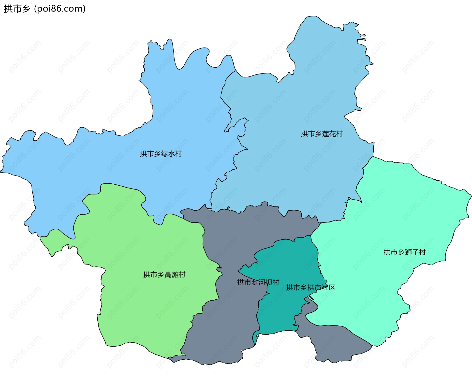 拱市乡边界地图(五级行政区划)