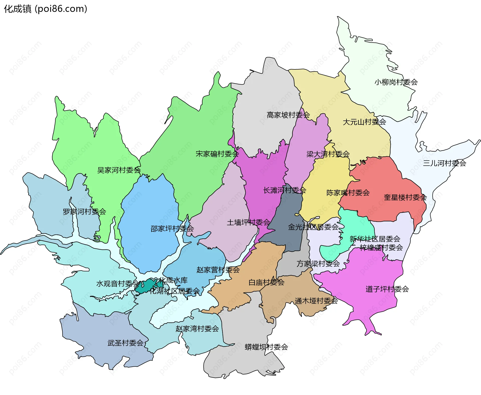 化成镇边界地图(五级行政区划)