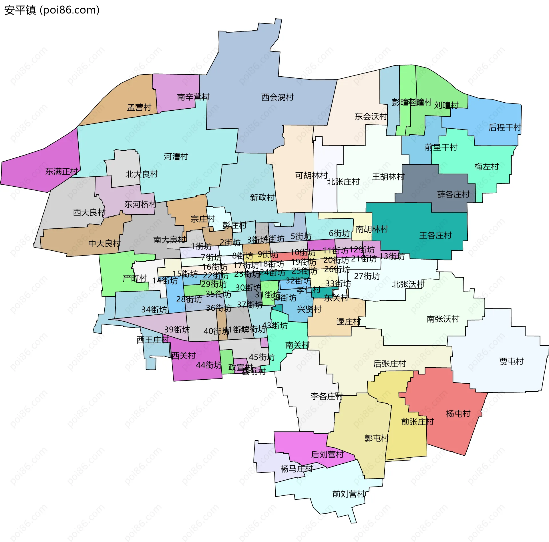 安平镇边界地图(五级行政区划)