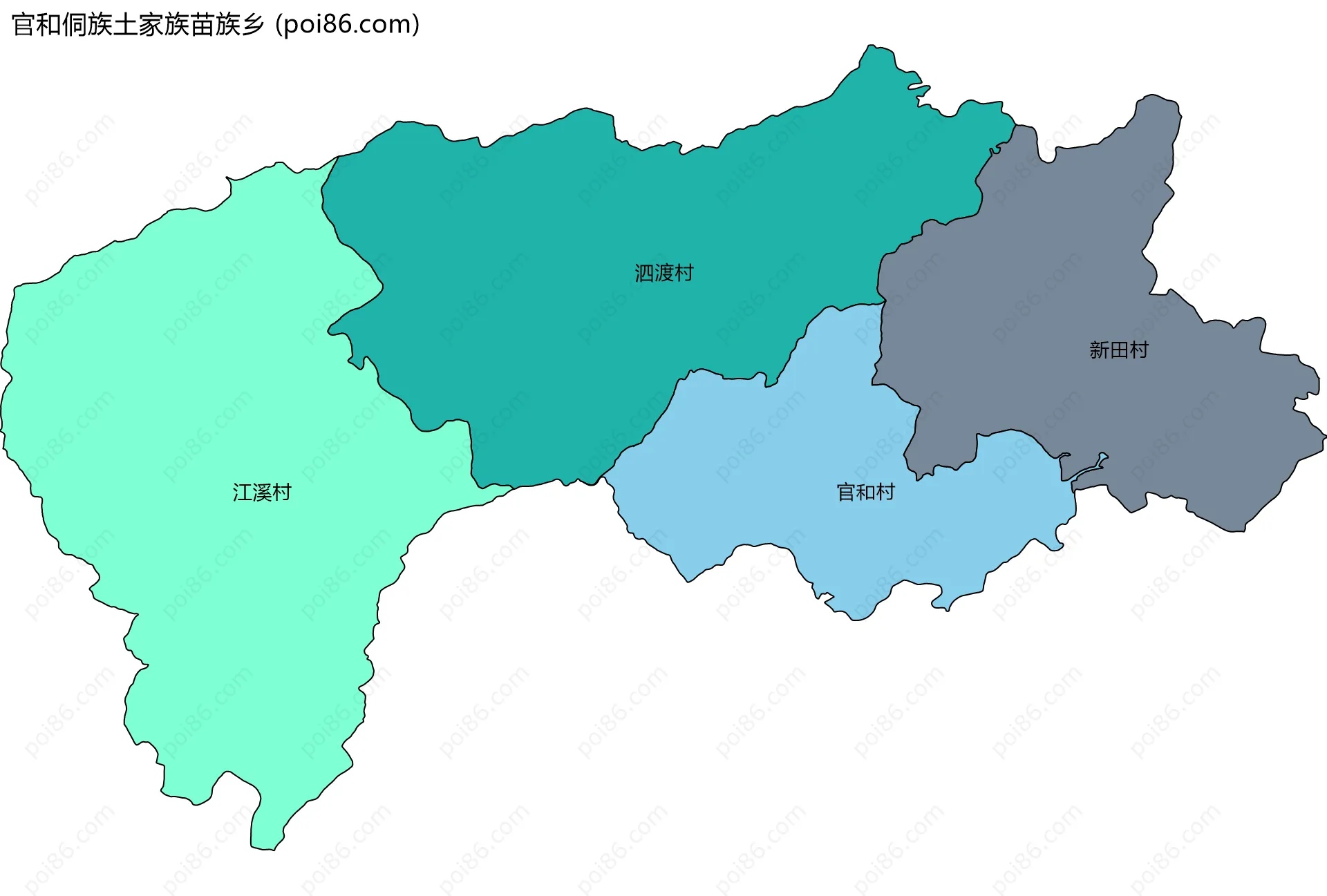 官和侗族土家族苗族乡边界地图(五级行政区划)