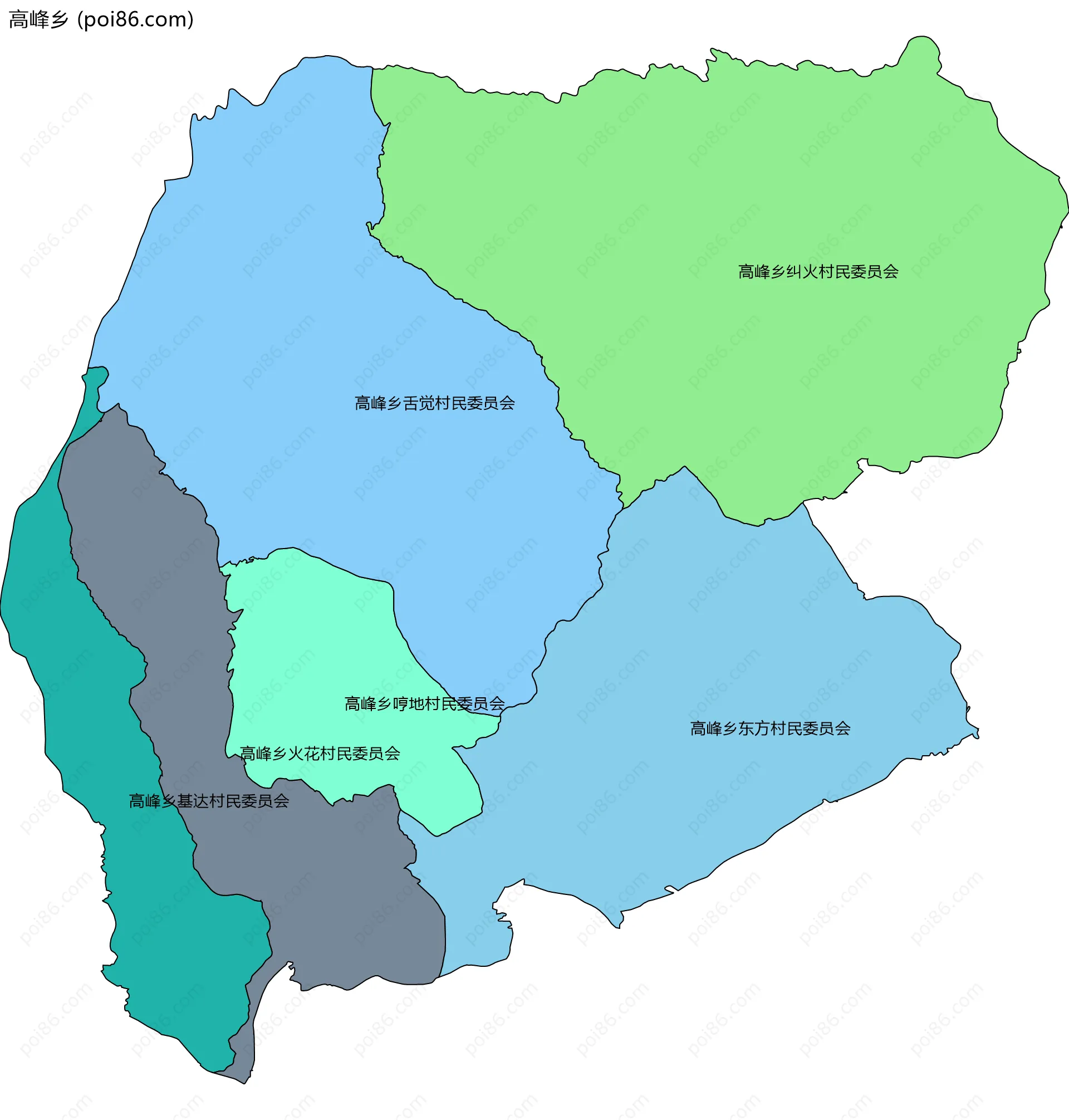 高峰乡边界地图(五级行政区划)