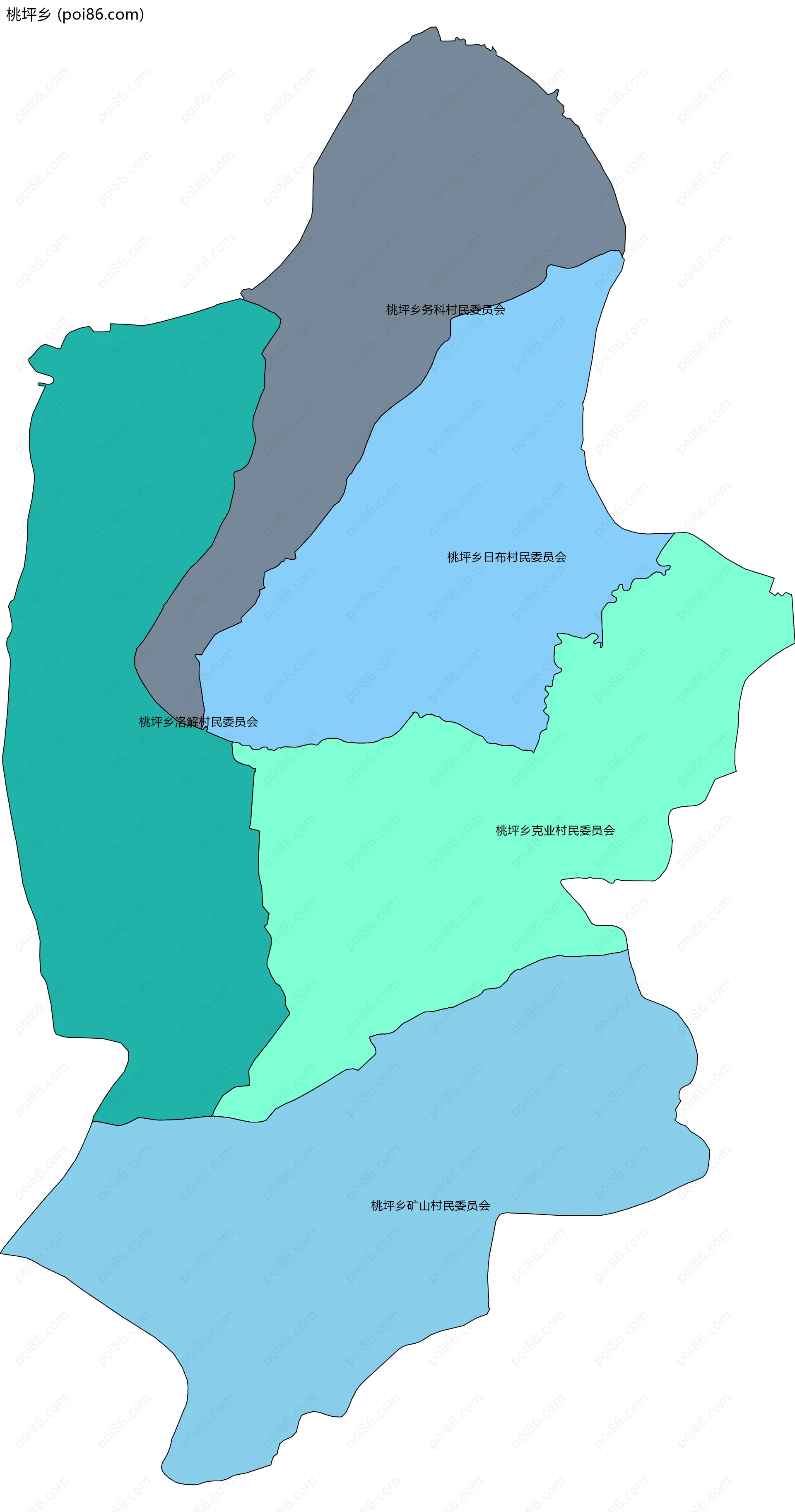 桃坪乡边界地图(五级行政区划)