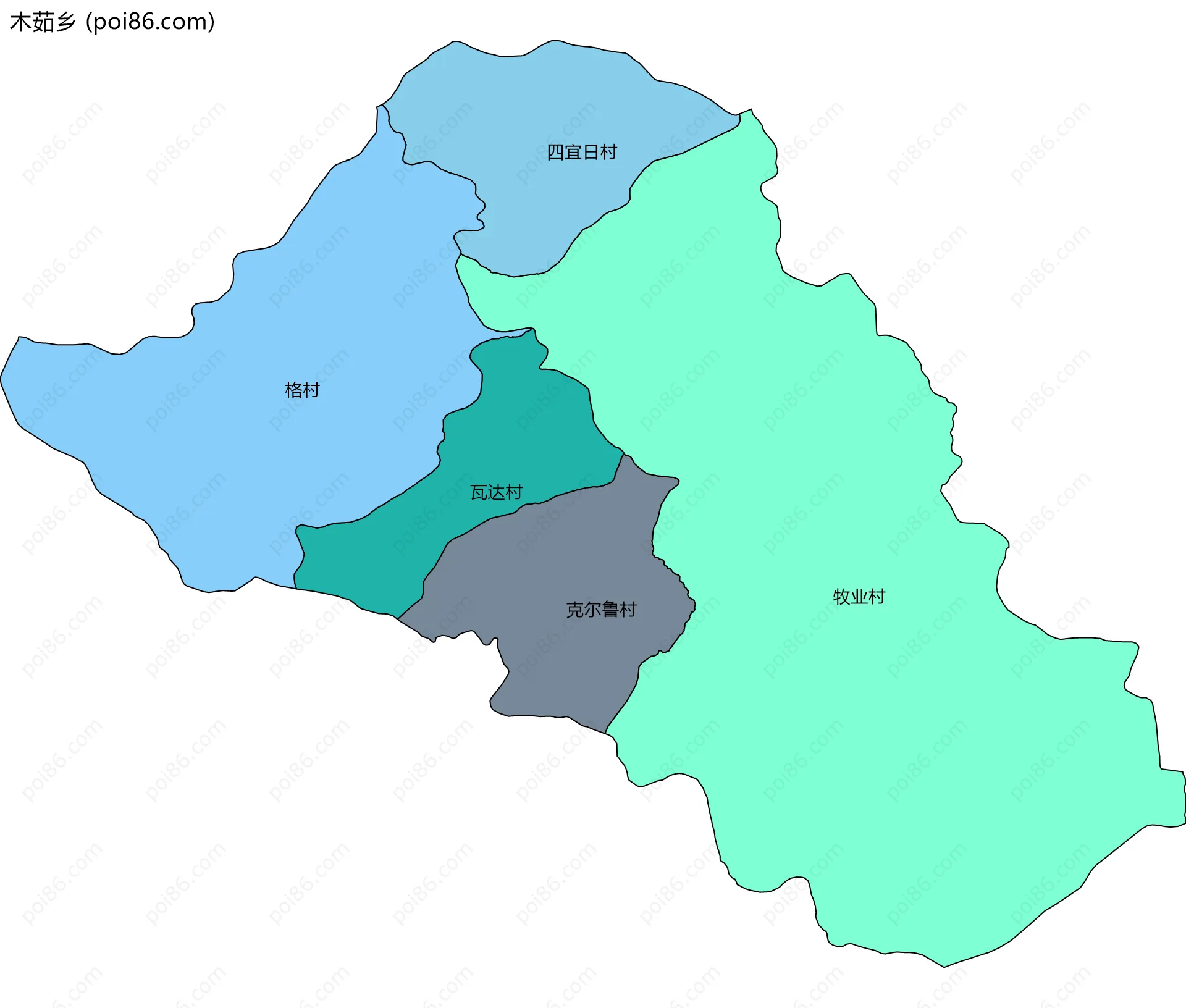 木茹乡边界地图(五级行政区划)
