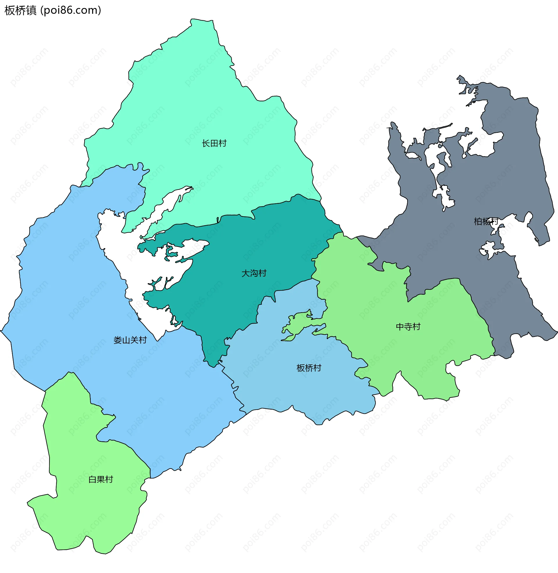 板桥镇边界地图(五级行政区划)