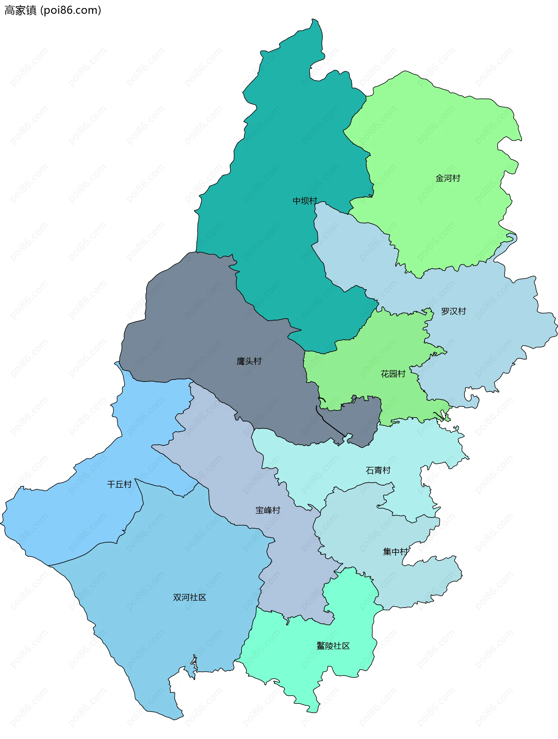 高家镇边界地图(五级行政区划)