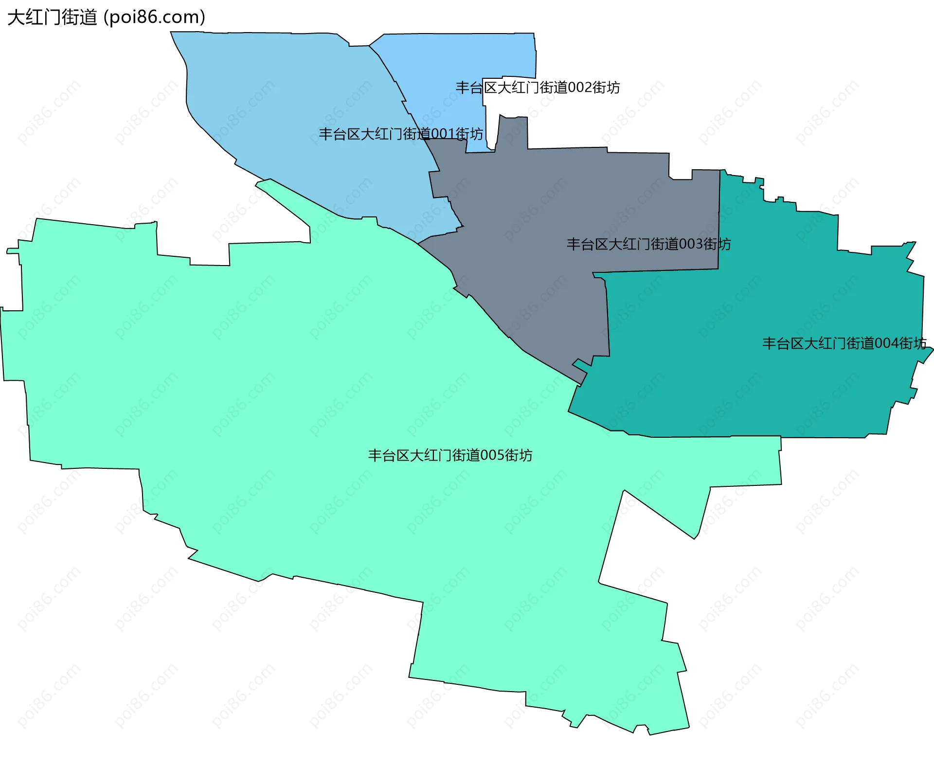 大红门街道边界地图(五级行政区划)