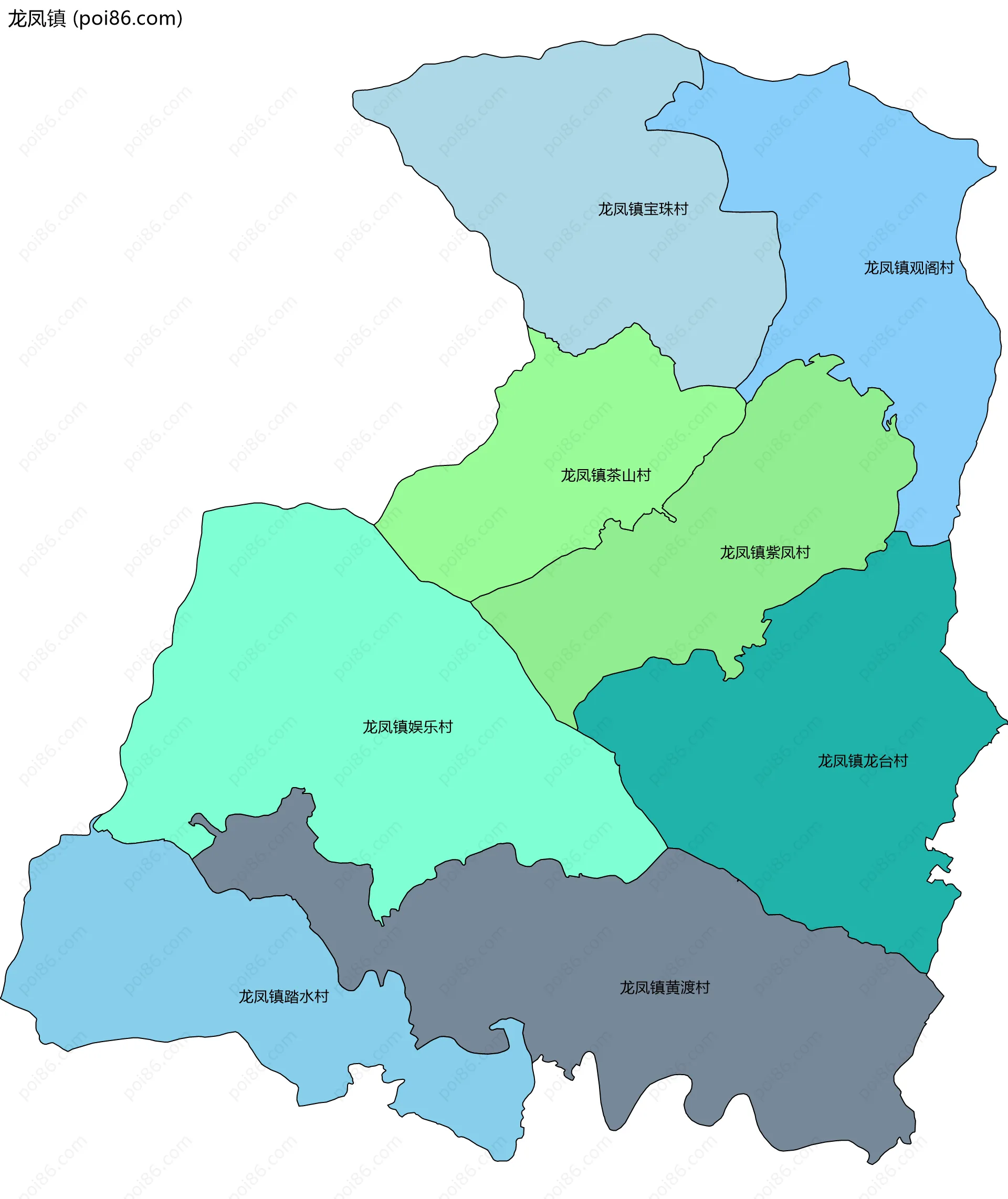龙凤镇边界地图(五级行政区划)