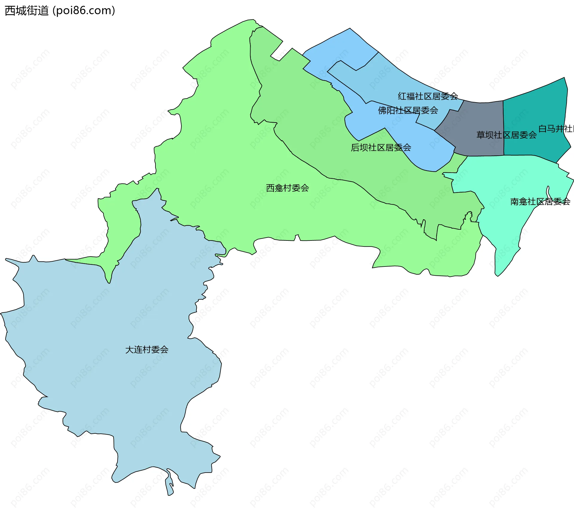 西城街道边界地图(五级行政区划)