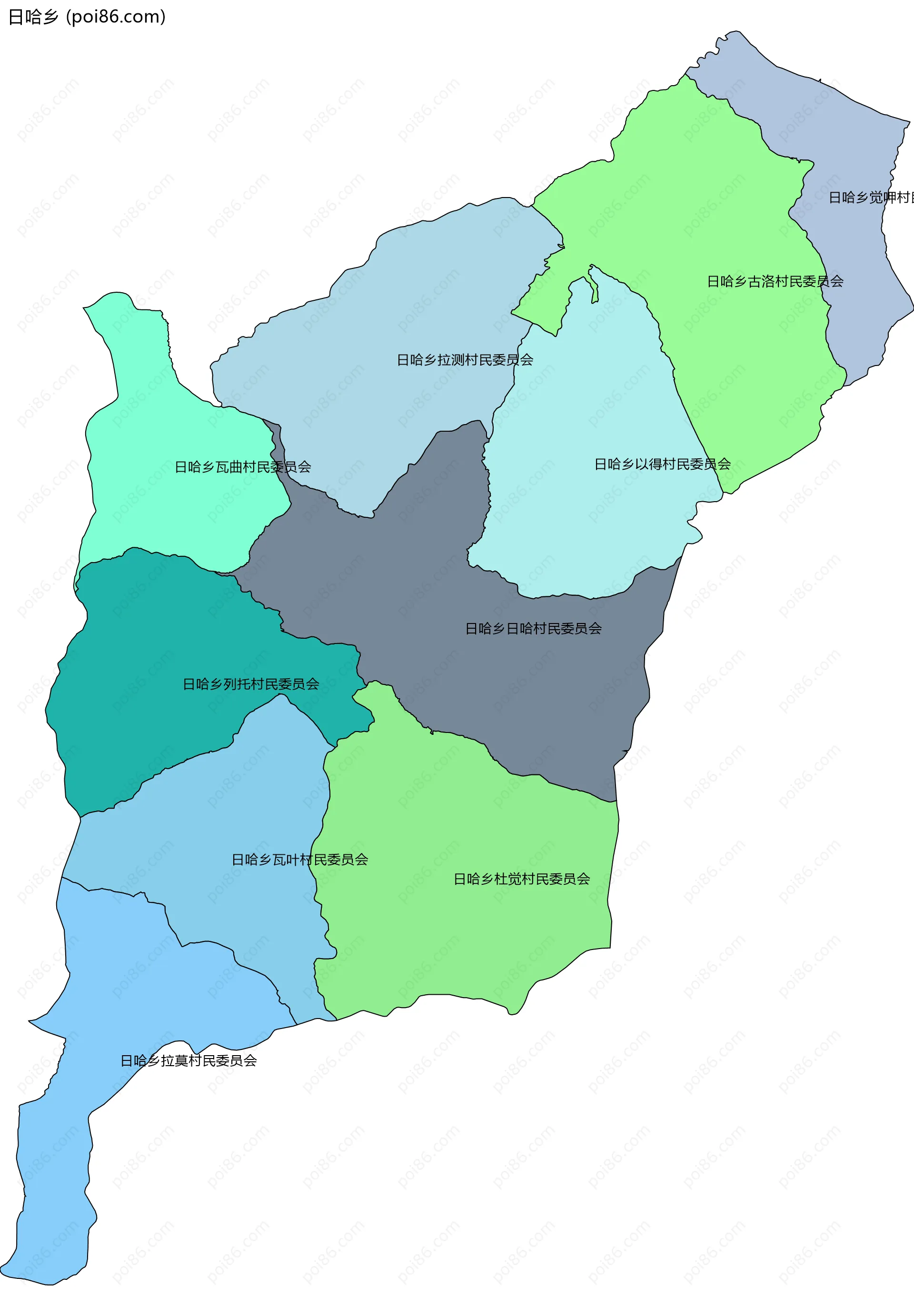 日哈乡边界地图(五级行政区划)