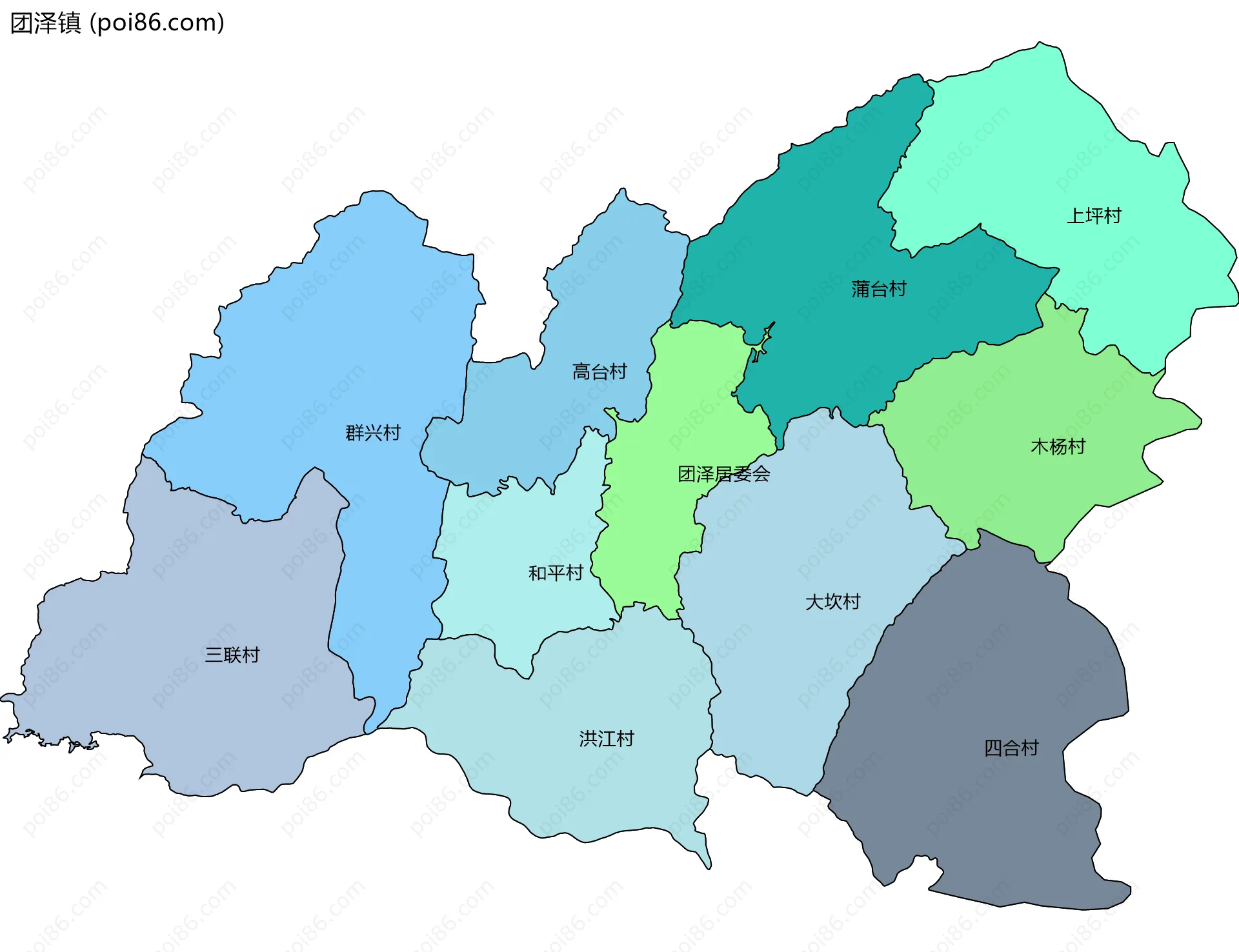 团泽镇边界地图(五级行政区划)