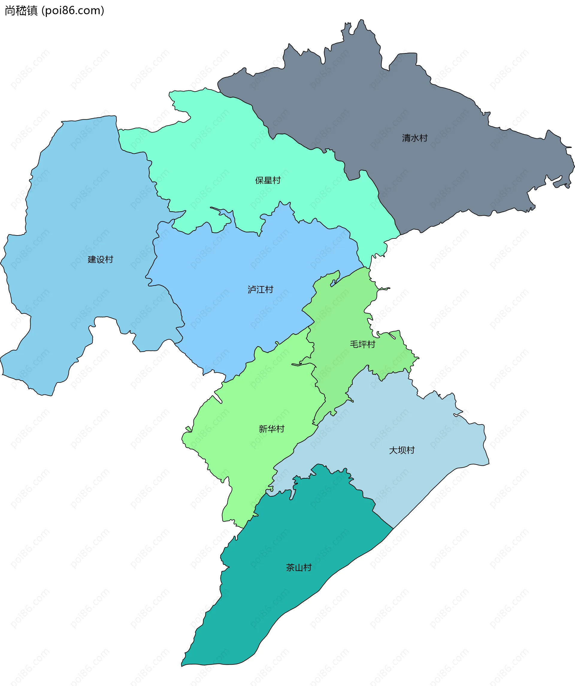 尚嵇镇边界地图(五级行政区划)