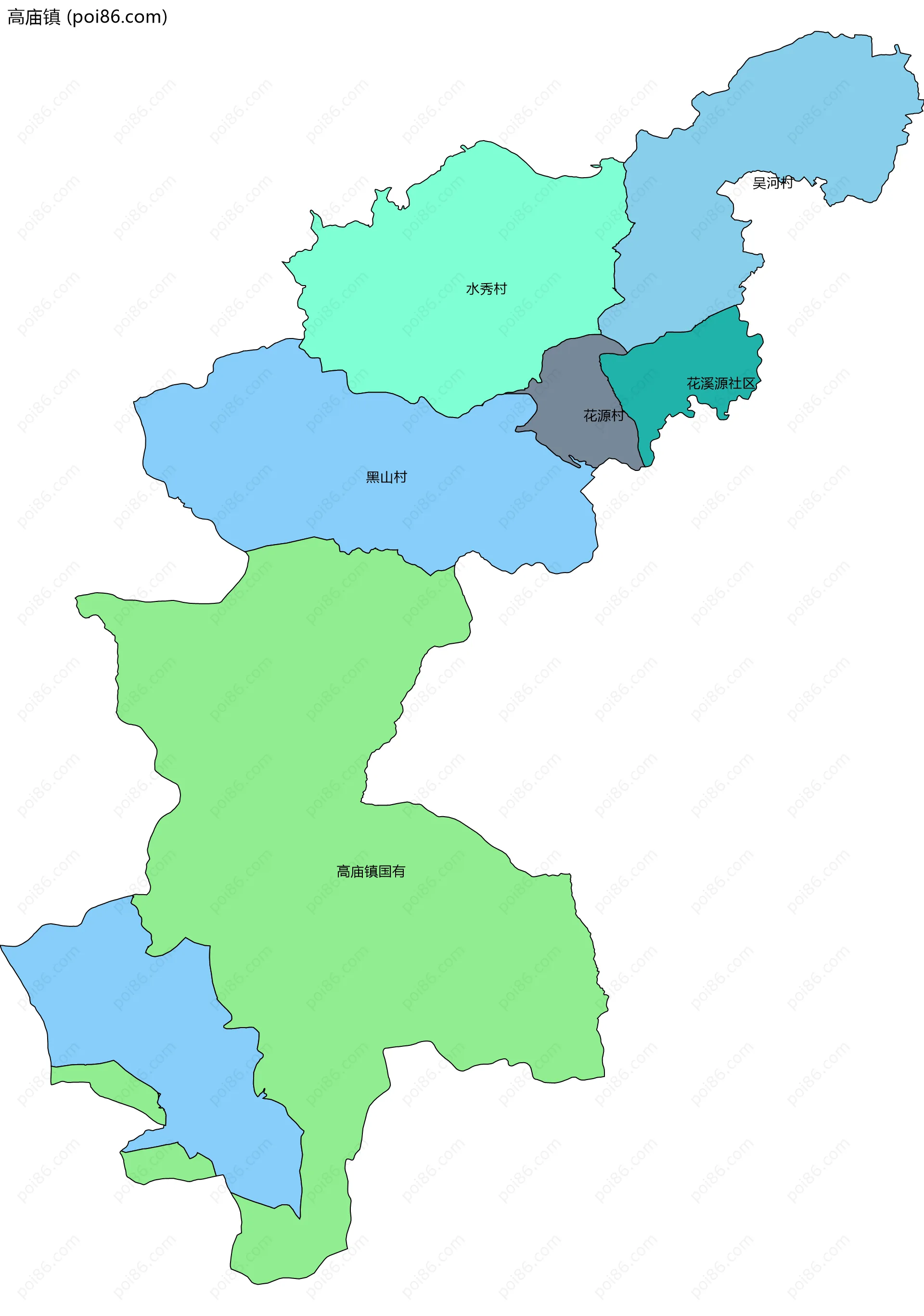 高庙镇边界地图(五级行政区划)